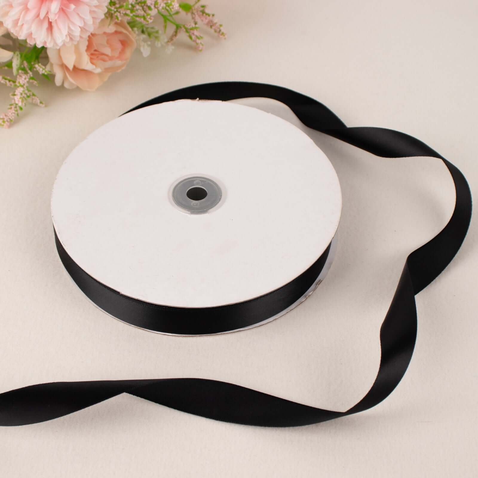 100 Yards 7/8" Black Single Face Decorative Satin Ribbon