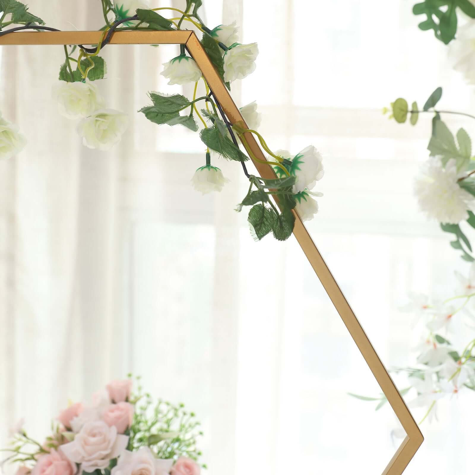 Hexagon Wedding Arch Table Centerpiece Metal Gold - Self-Standing Geometric Flower Balloon Stand 24"