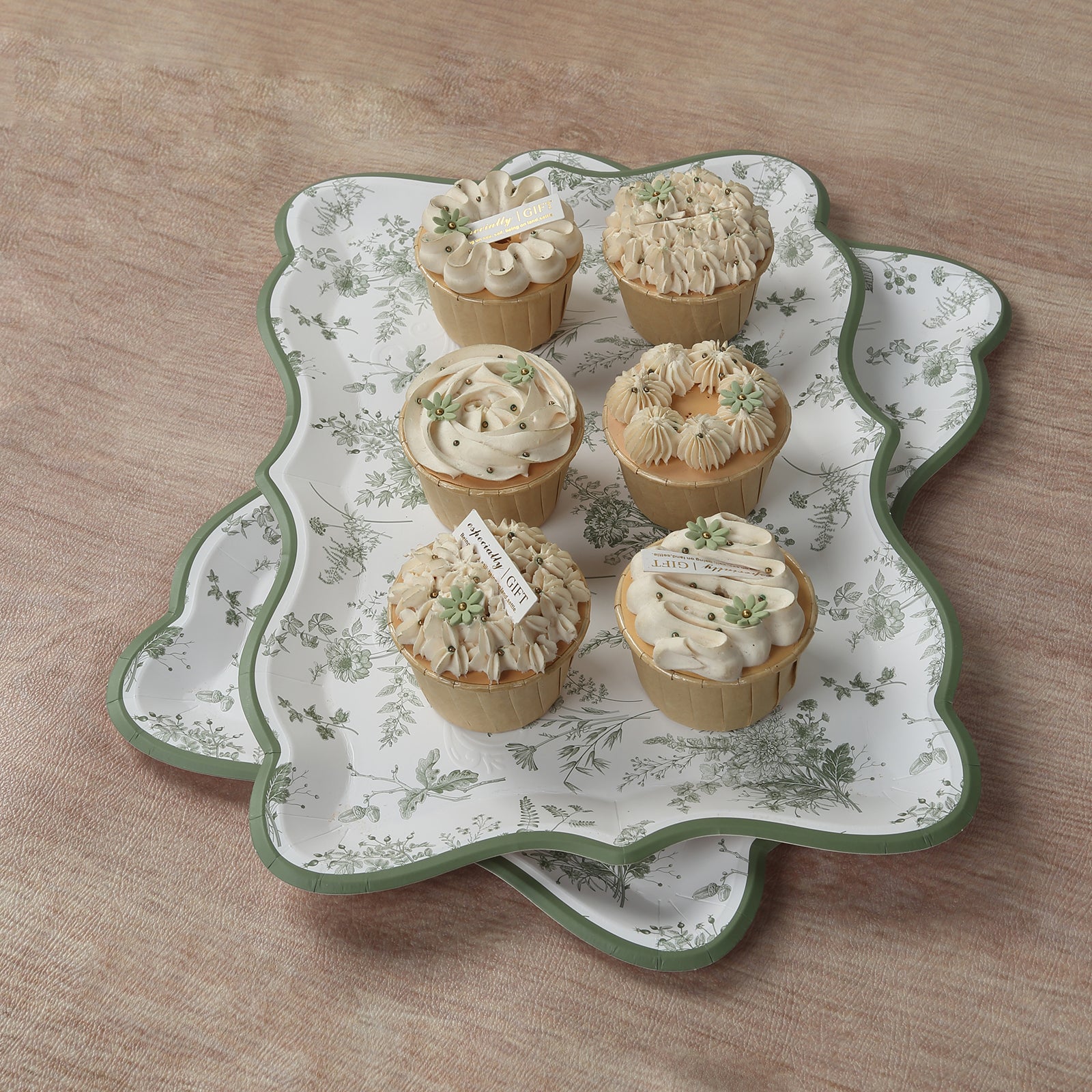 10-Pack Paper 14"x10" Rectangle Serving Trays White/Sage Green with French Toile Pattern for Weddings & Parties