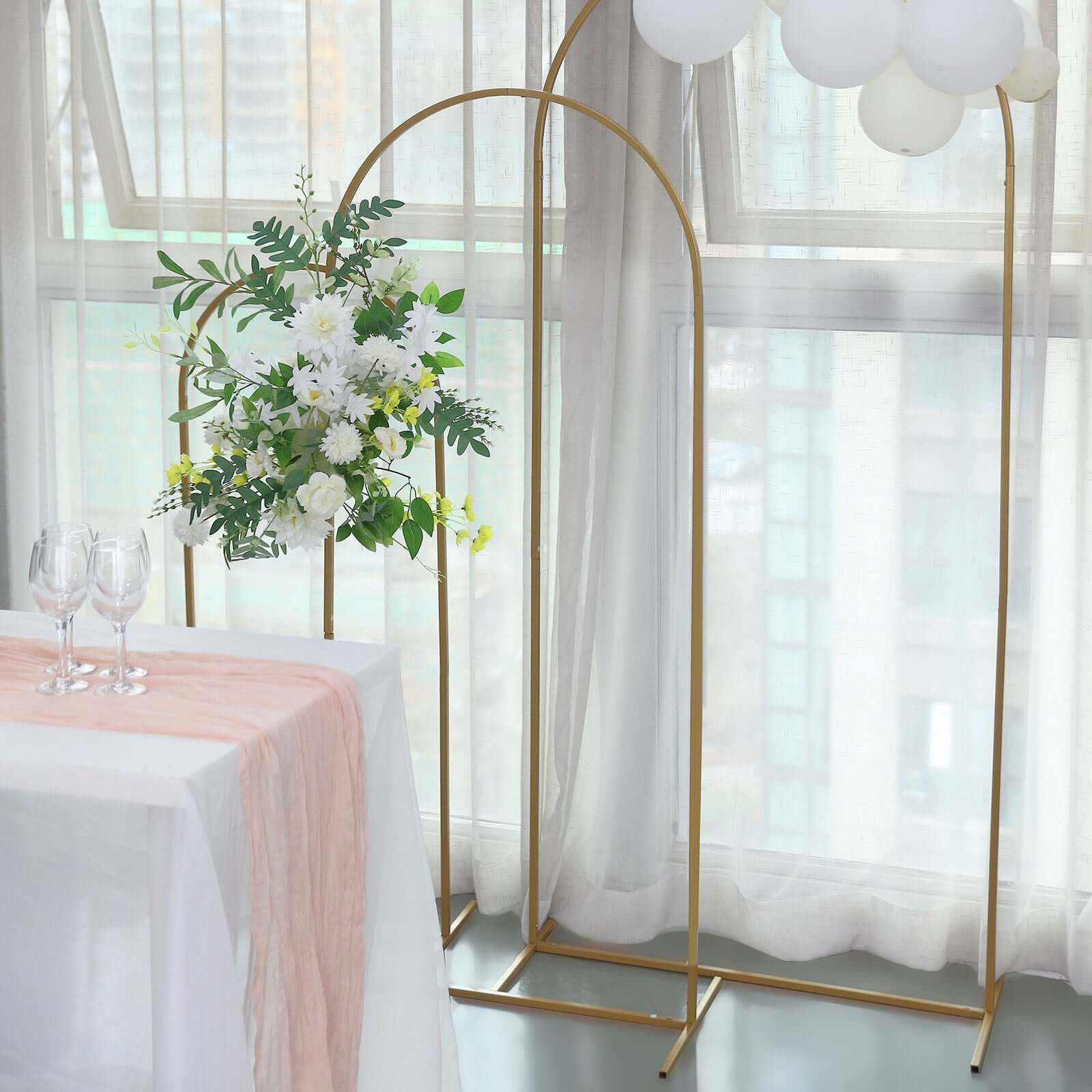 5ft Gold Metal Wedding Arch Chiara Backdrop Stand Floral Display Frame With Round Top