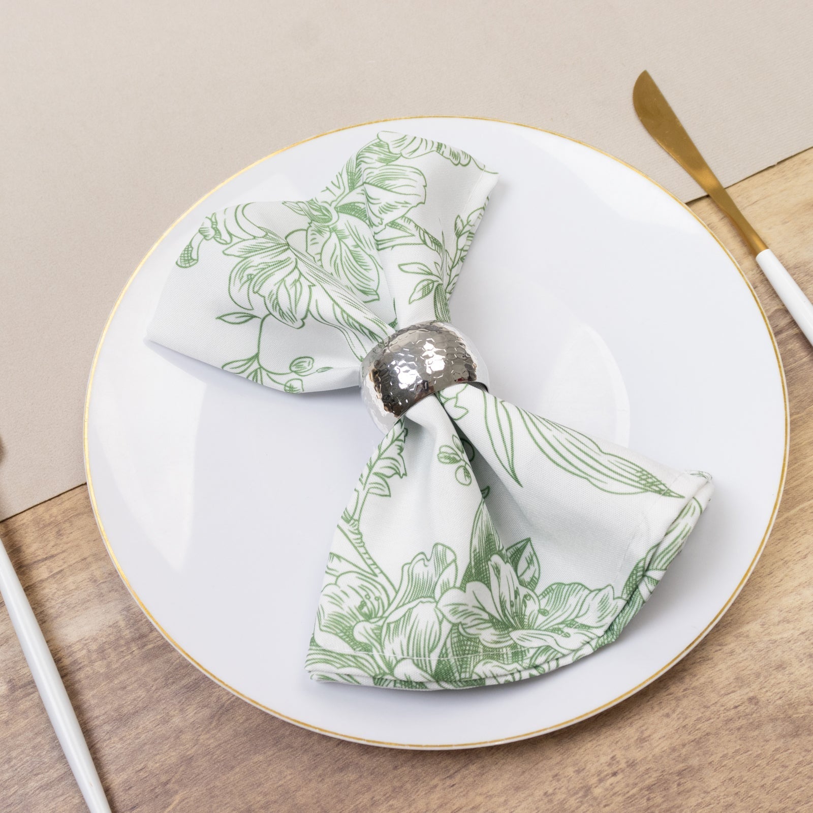 5-Pack French Toile Polyester Cloth Napkins – 17"x17" Dusty Sage Green and White Reusable Table Napkins in Floral Design for Events & Dining