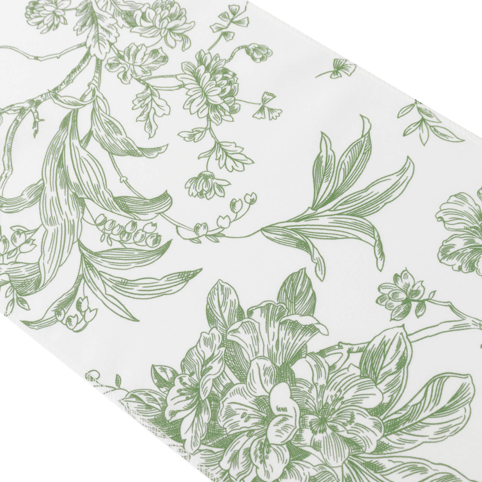 Polyester Table Runner 12"x108" White with Dusty Sage Green French Toile Floral Print Reusable Table Décor