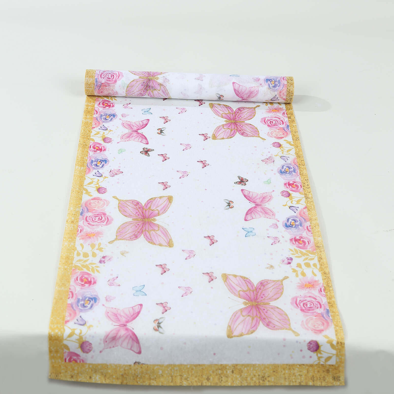 5 Pack Disposable Table Runners 11"x108" White with Pink Butterflies - Non-woven Stylish Spring Summer Dining Decor