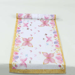 5 Pack Disposable Table Runners 11"x108" White with Pink Butterflies - Non-woven Stylish Spring Summer Dining Decor