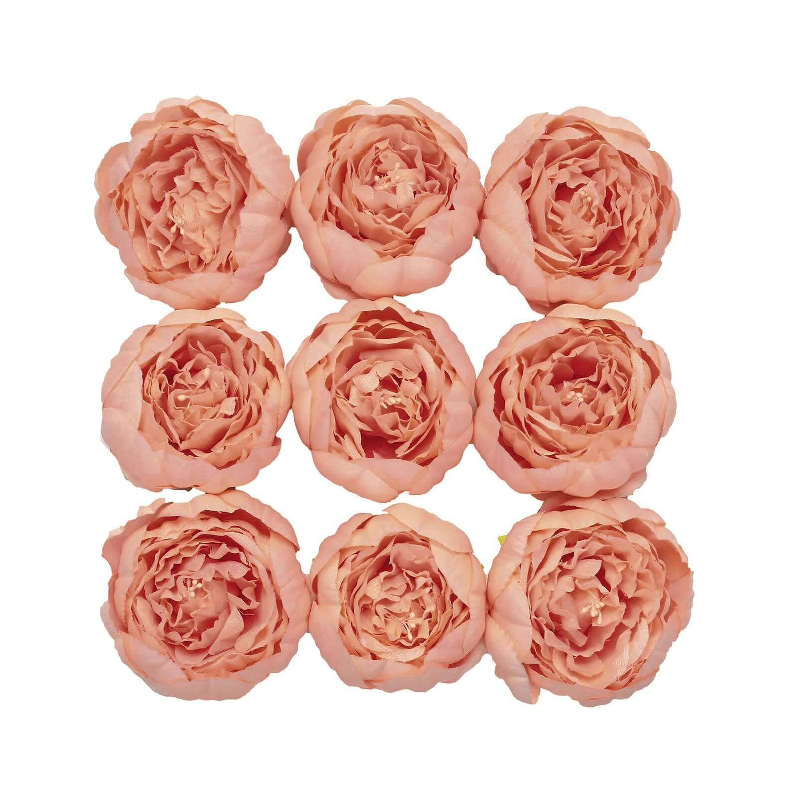 10-Pack Artificial Peony Flower Heads Peach - Versatile Faux Craft Flowers for DIY Event Styling Scrapbooking & Floral Arrangements 3"