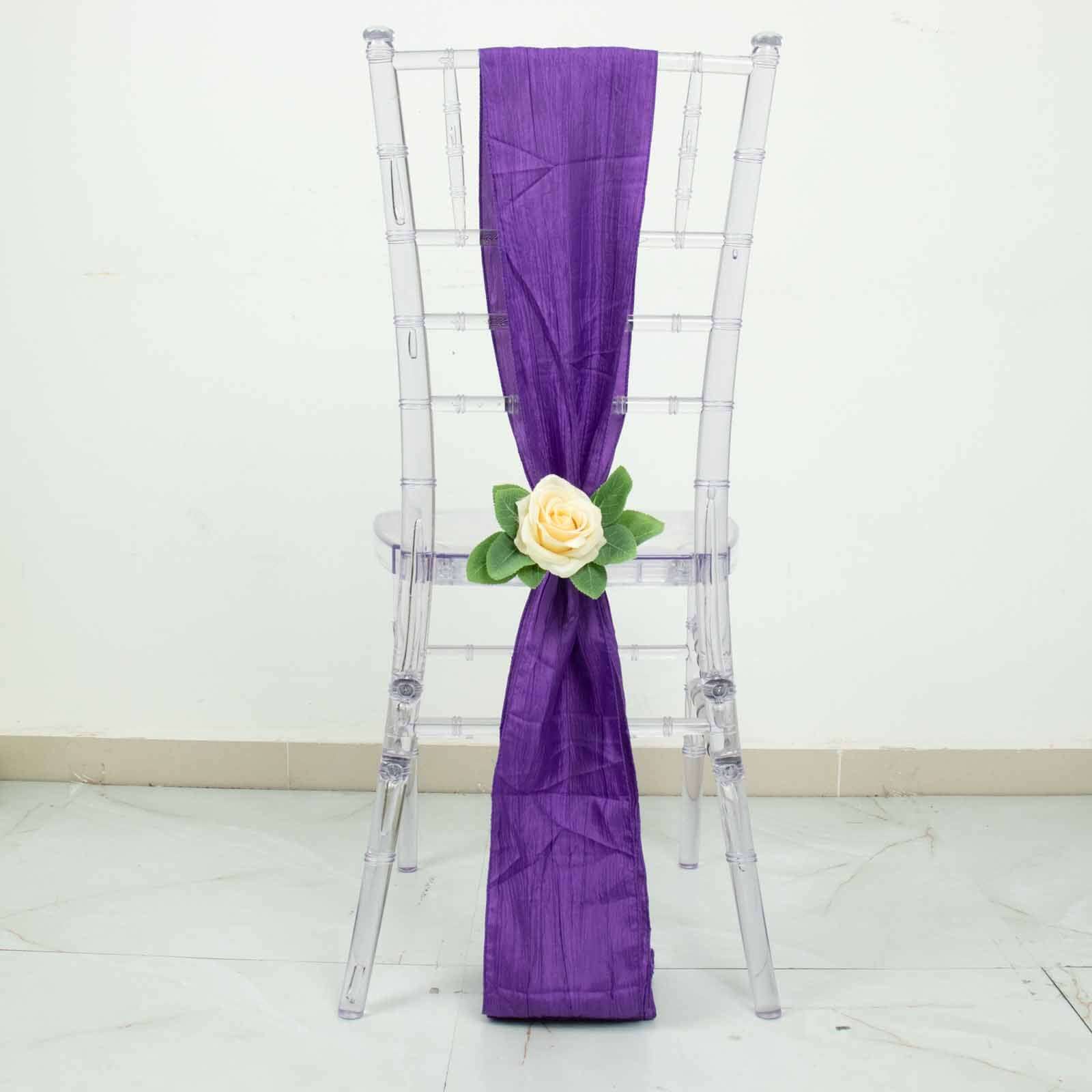 5 Pack Taffeta 6"x106" Chair Sashes Purple Accordion Crinkle Texture - Stylish Decor for Weddings & Gatherings