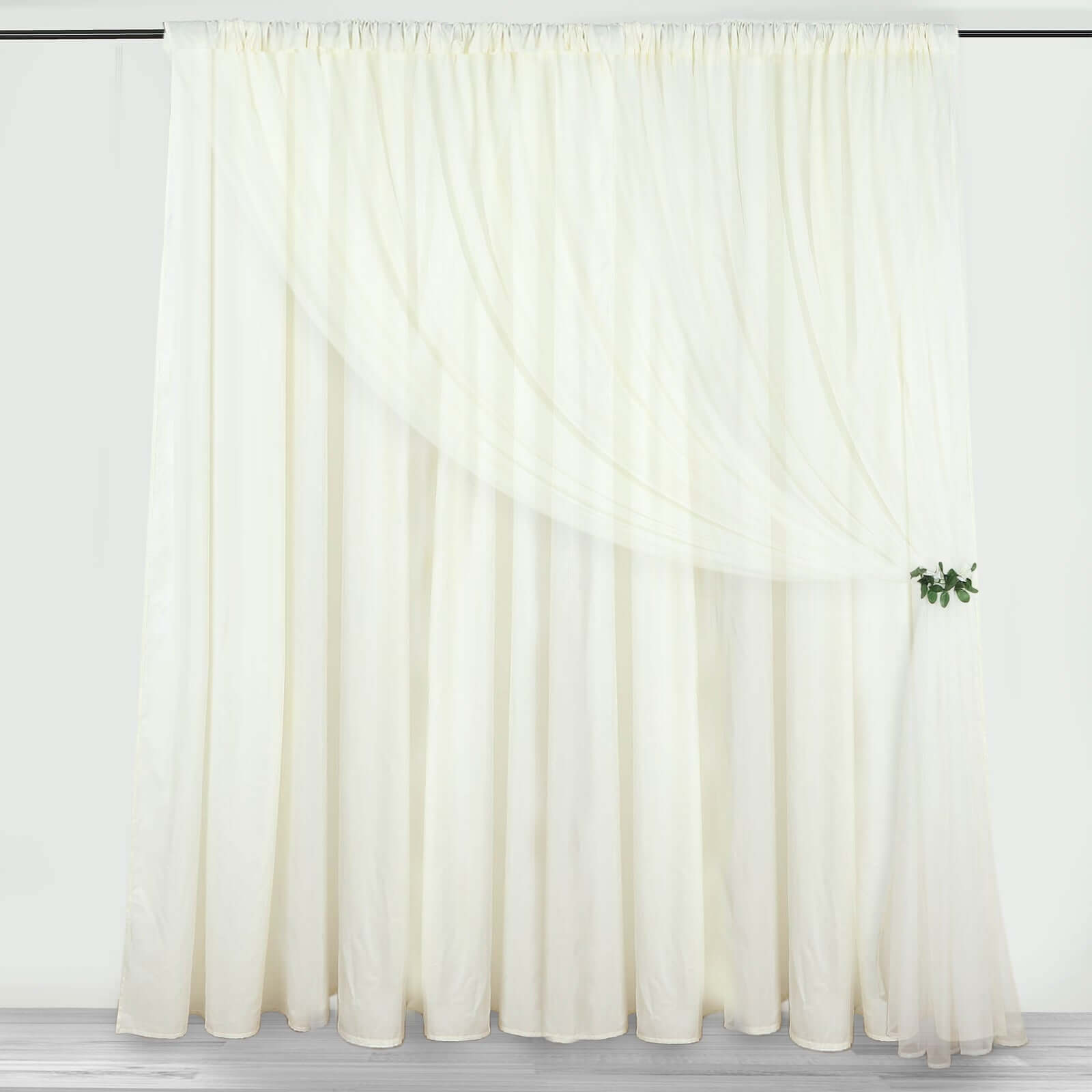 Ivory Chiffon Polyester Event Curtain Drapes, Dual Layer Divider Backdrop Curtain Panels with Rod Pockets - 10ftx10ft