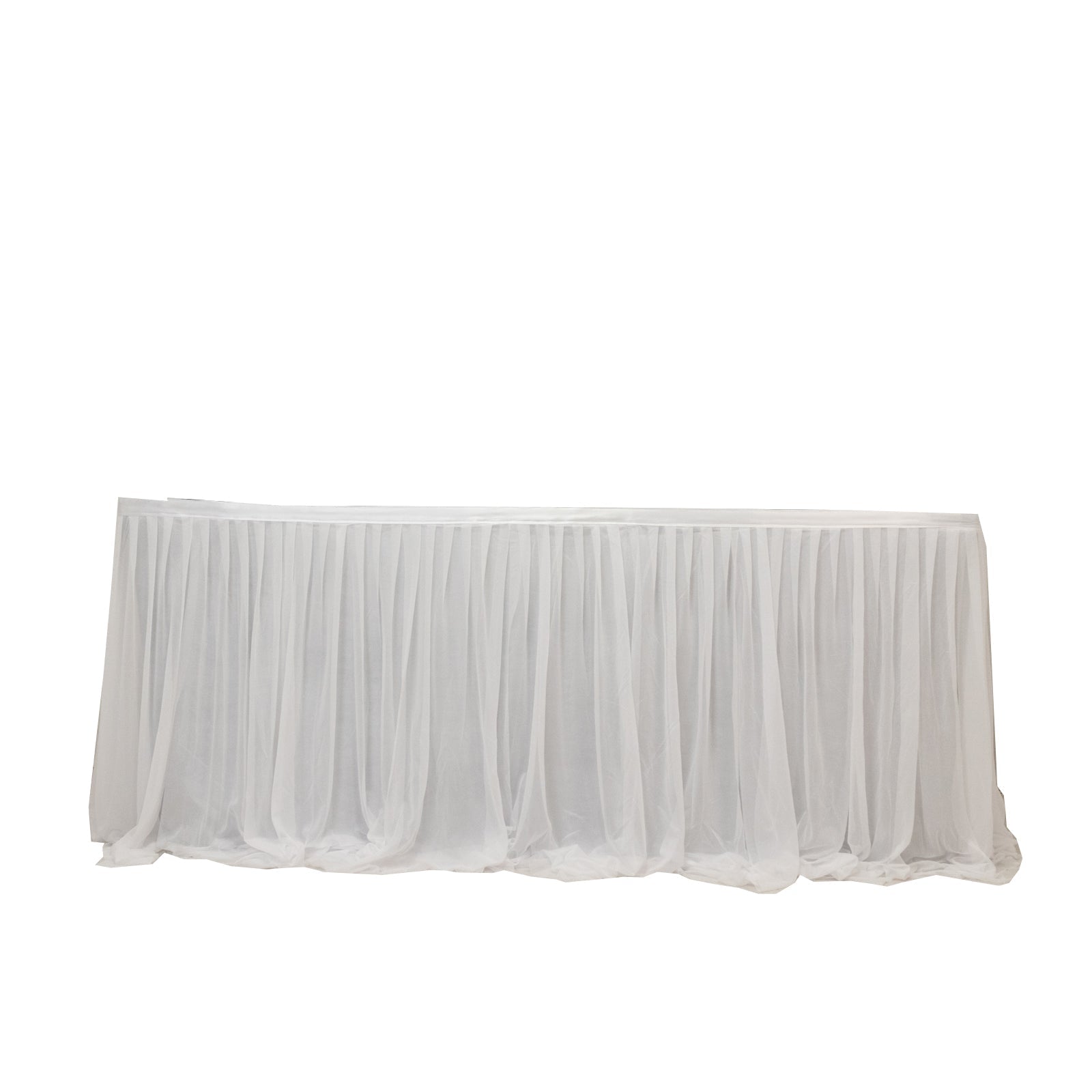 14ft Sheer Pleated Ruffle Skirting Chiffon Table Skirt - White, Shimmer Sheer, Wrinkle-Free Fabric