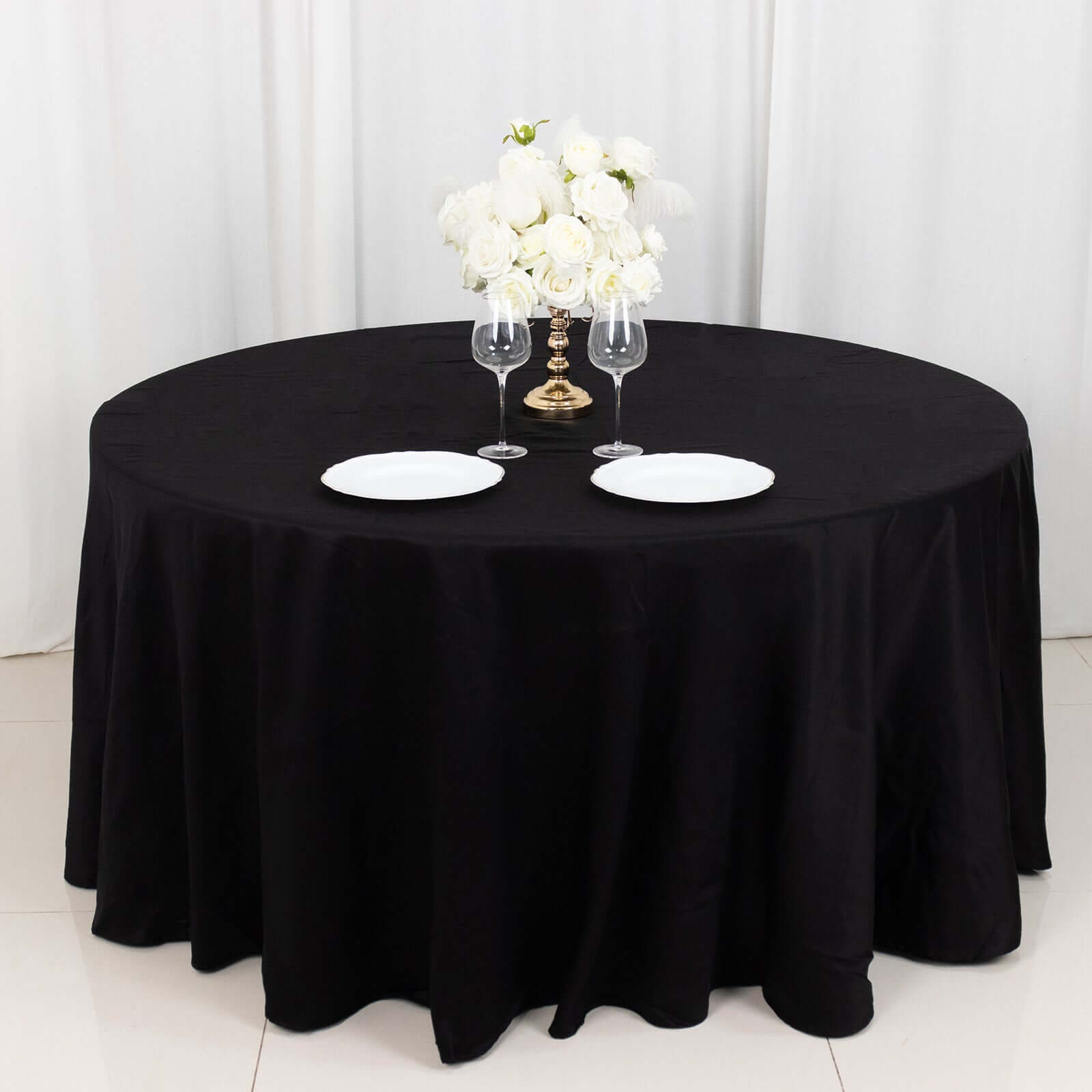 100% Cotton 120" Round Tablecloth Black Linen - Seamless, Soft & Breathable Table Cover