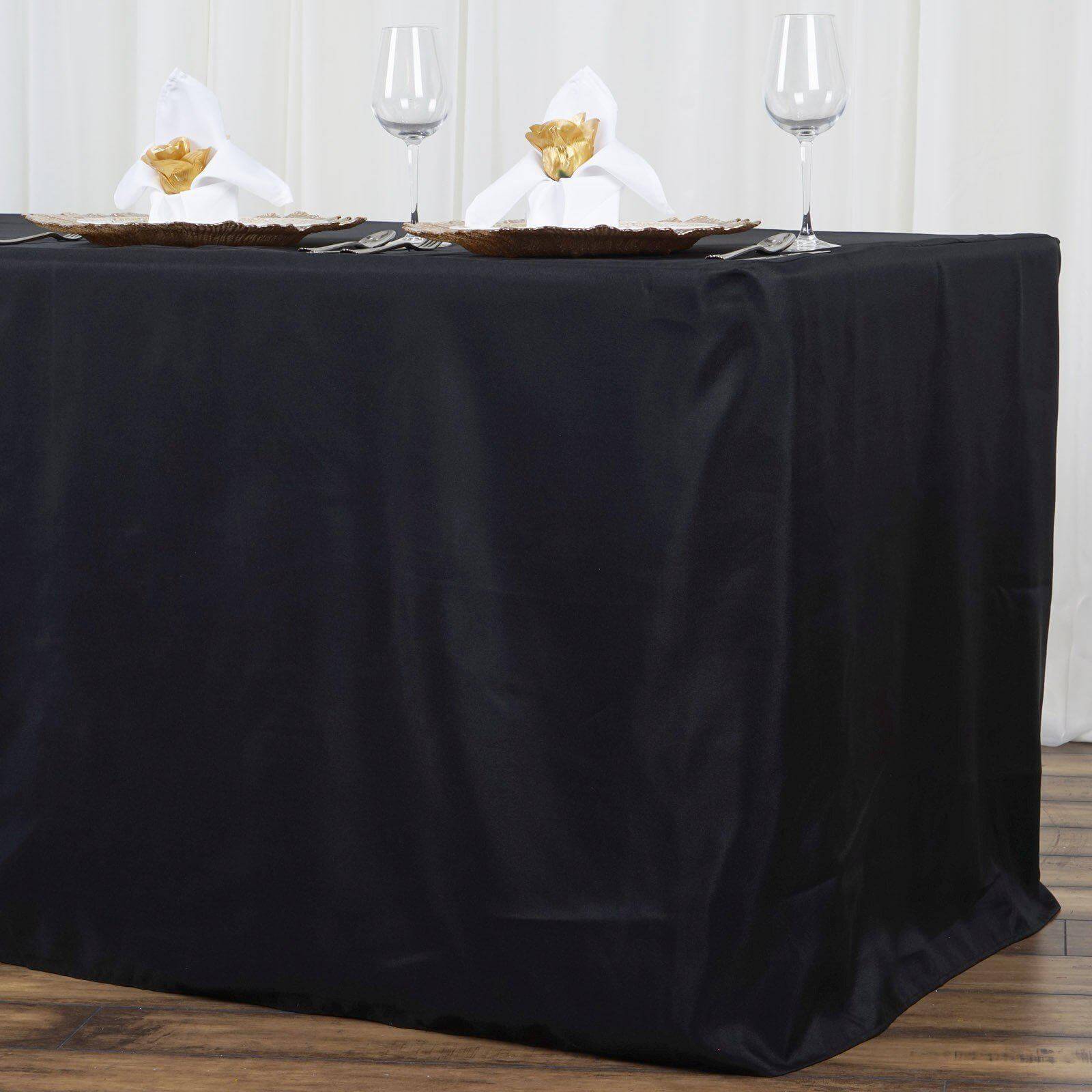 Fitted Polyester 96"x30" Rectangle Tablecloth Black - Durable and Easy to Maintain Table Cover