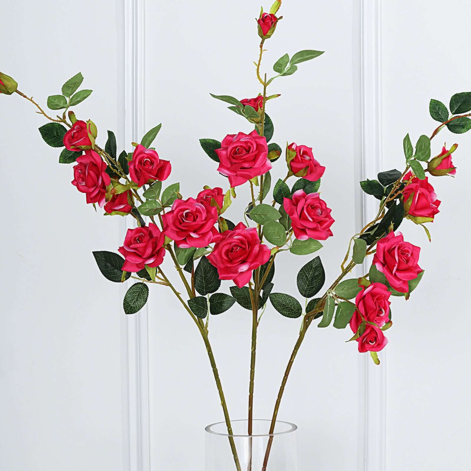 2 Stems 38" Tall Fuchsia Artificial Silk Rose Flower Bouquet Bushes