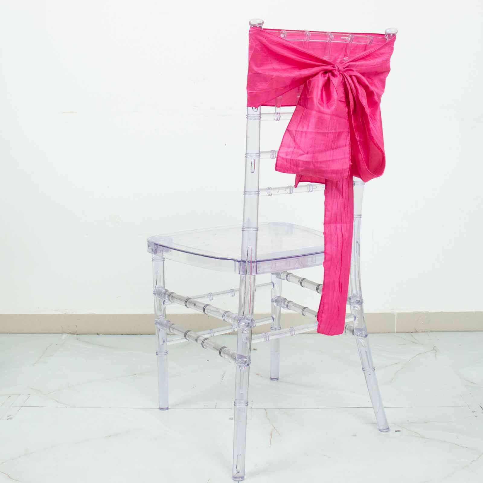 5 Pack Taffeta 6"x106" Chair Sashes Fuchsia Accordion Crinkle Texture - Stylish Decor for Weddings & Gatherings