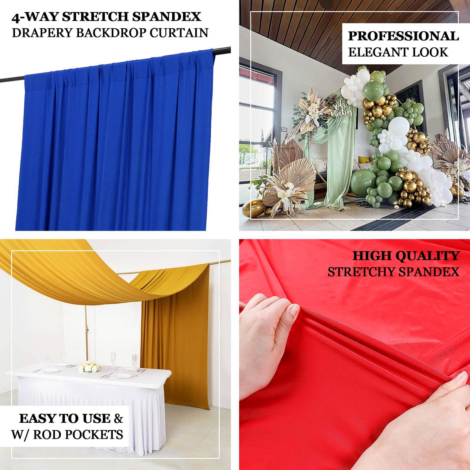 Fuchsia 4-Way Stretch Spandex Event Curtain Drapes, Wrinkle Free Backdrop Event Panel with Rod Pockets - 5ftx14ft