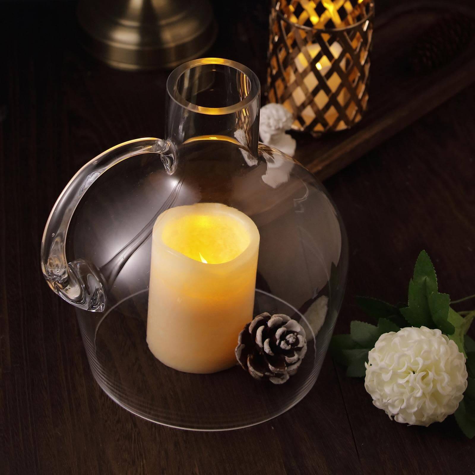 Glass Candle Holder Cloche Jar Dome Clear with Wooden Base - Stylish Centerpiece for Floral Displays 10"