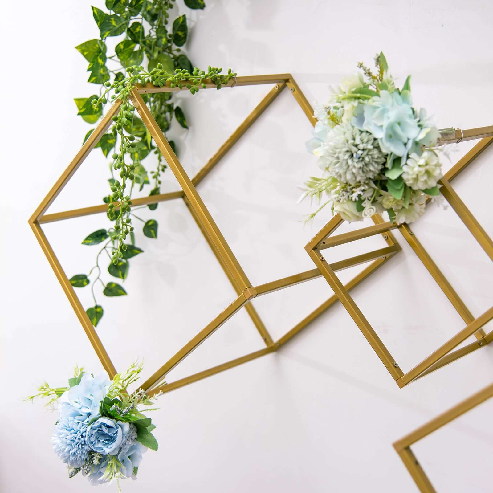 2-Pack Metal Flower Stands Gold Geometric Wedding Centerpieces Square Frame - Durable Display 12"