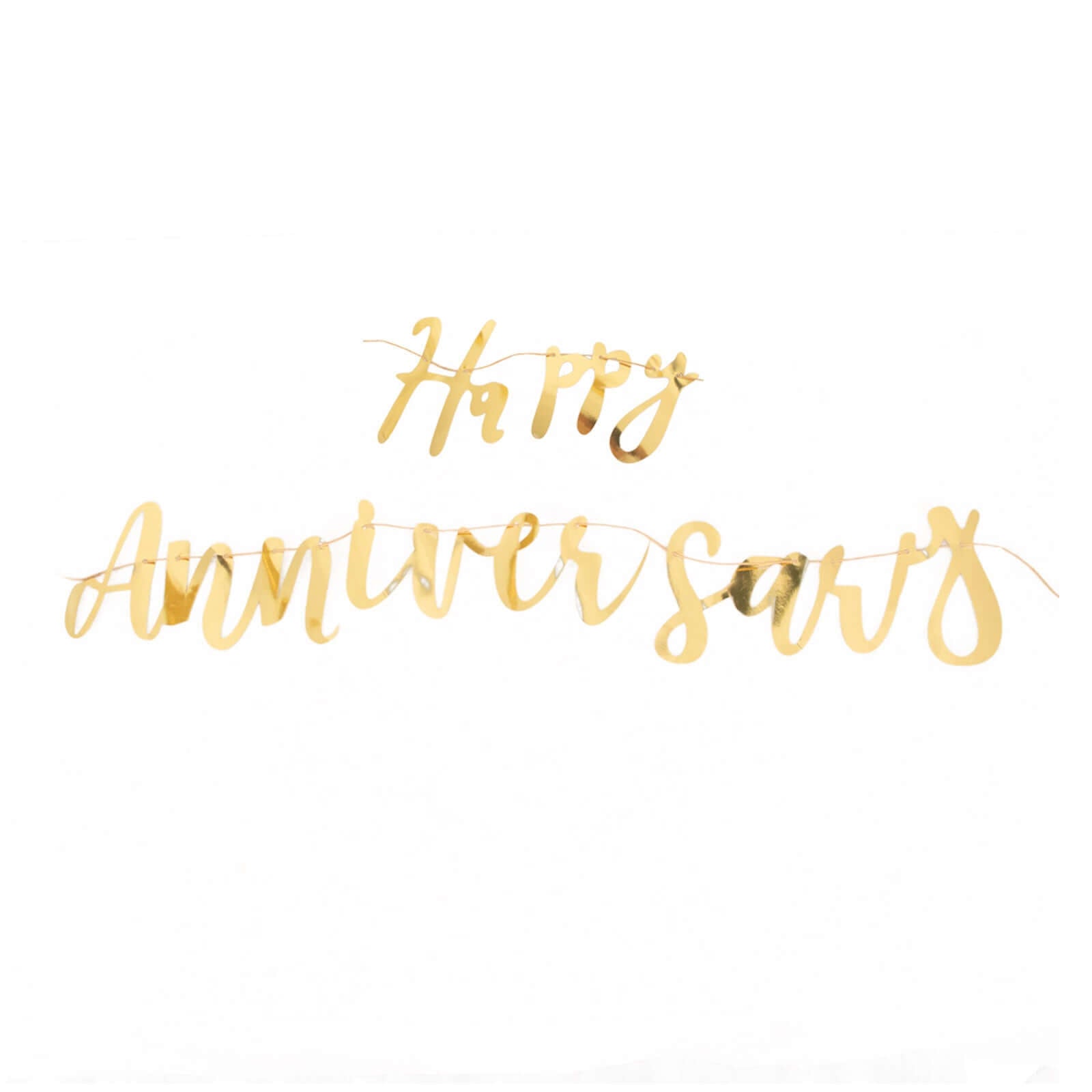 10ft Pre-Strung Metallic Gold Foil "Happy Anniversary" Banner, Party Photo Backdrop Hanging Garland - 250 GSM