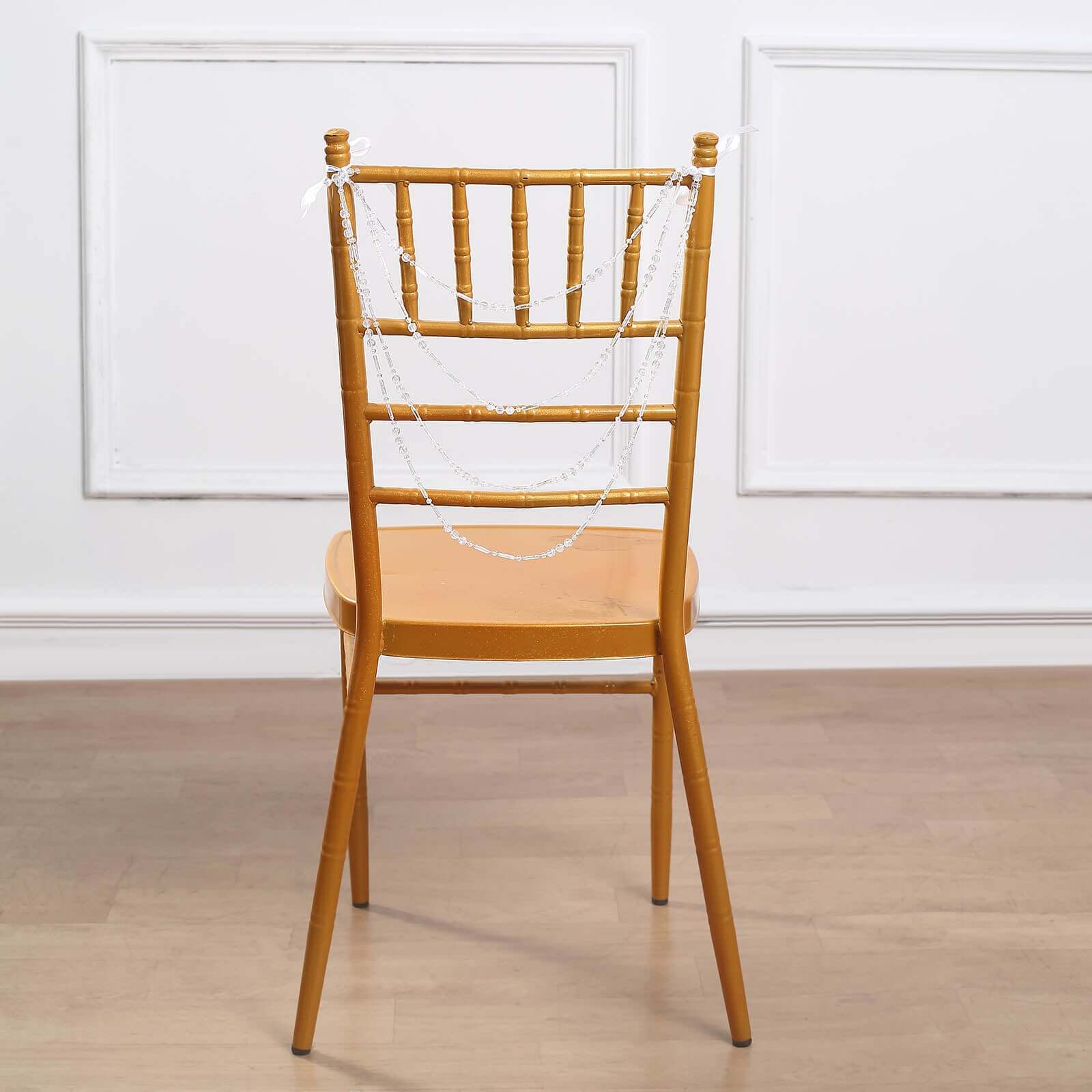 Faux Pearl Beaded 16" Chair Back Garland Sash Iridescent Gatsby-Inspired Style - Pre-Tied Chic Wedding Decor for Chiavari Chairs