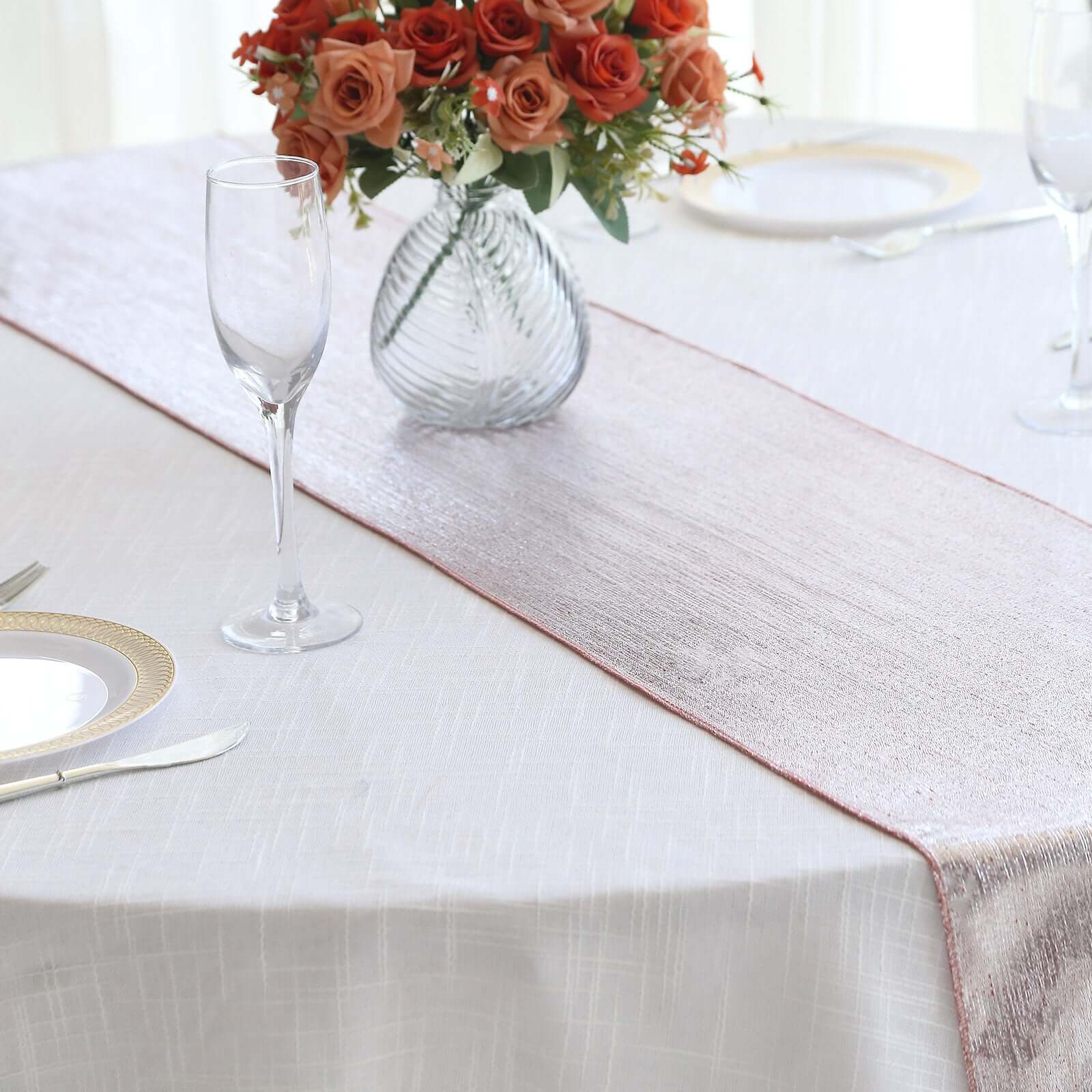 Polyester 12"x108" Table Runner Rose Gold Shimmer Sequin Dots - Wrinkle-Free Finish Table Linen