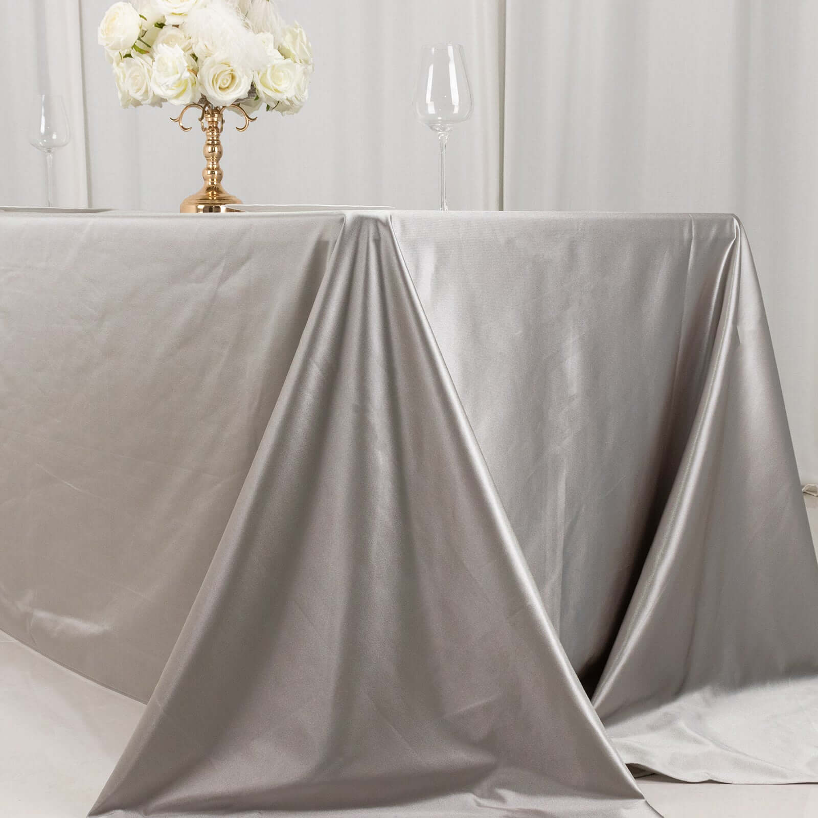 Scuba Rectangular 90"x156" Tablecloth Shimmering Silver - Wrinkle Free & Stain Resistant Seamless Table Cover