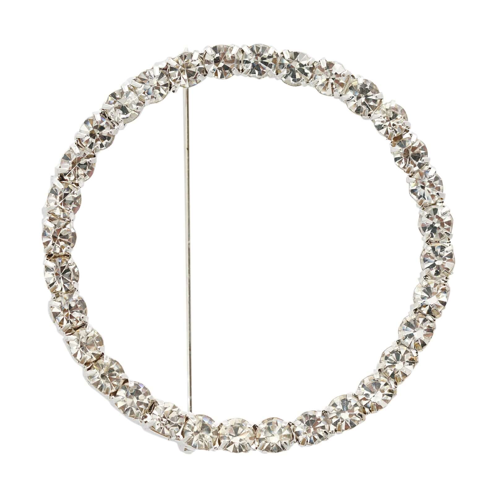 Rhinestone Chair Sash Band Buckle Silver 2" Circle Metal - Glittering Diamond Bow Pin for Chair Sashes & Wedding Decor