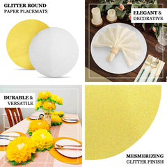 20-Pack Disposable Table Placemats in Silver Glitter - 210GSM Paper Placemats for Classy Events 13"