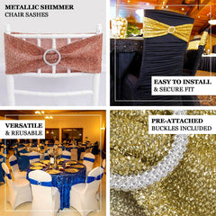 5 Pack Chair Sashes Shimmer Tinsel Spandex 5"x12" with Silver Rhinestone Buckles Royal Blue - Stylish Chair Bands