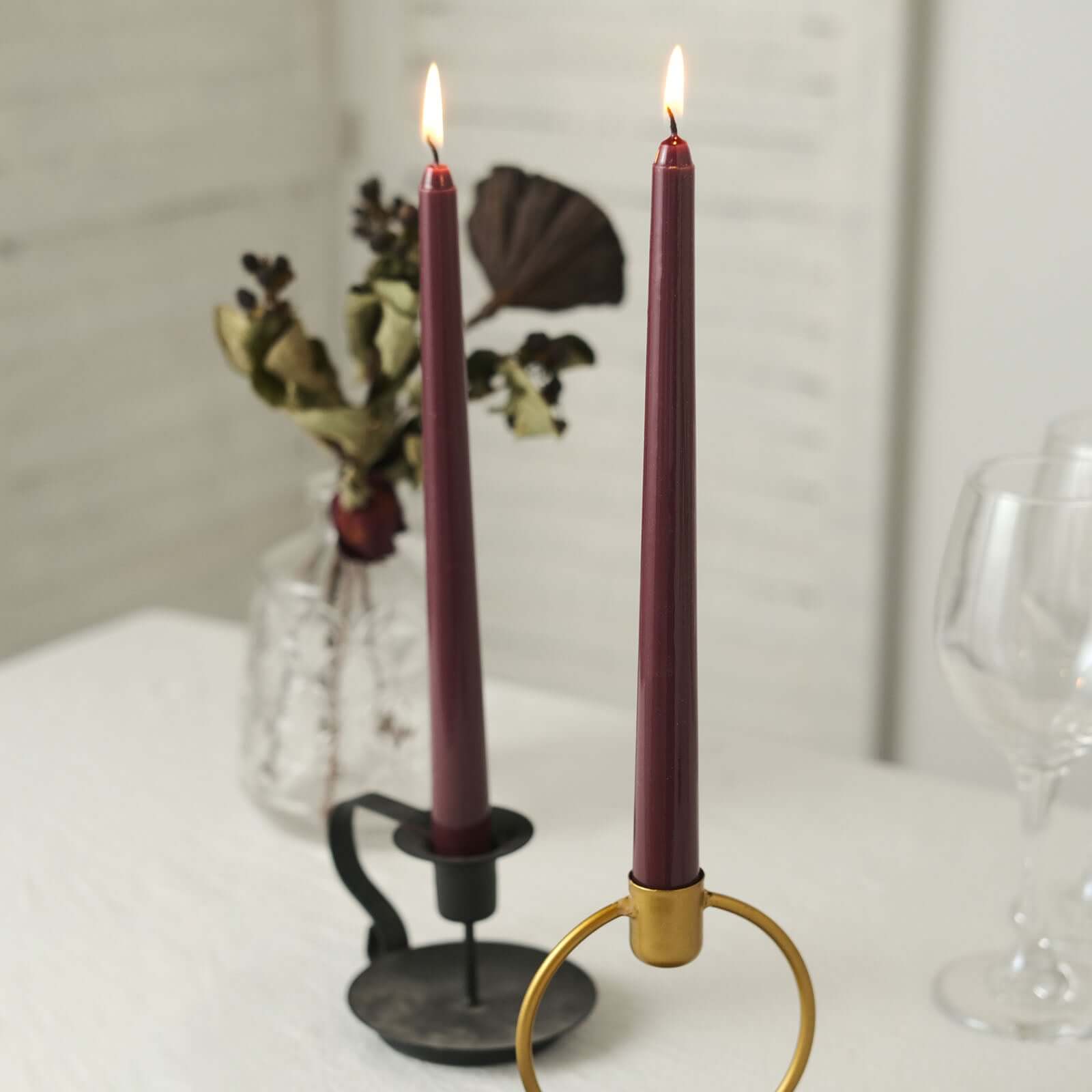 10-Pack Taper Candles Premium Wax Design Burgundy - Unscented Candles for Upscale Settings 10"