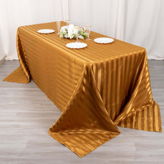 Satin Striped 90"x132" Rectangular Tablecloth Gold - Seamless Silky Smooth Table Cover