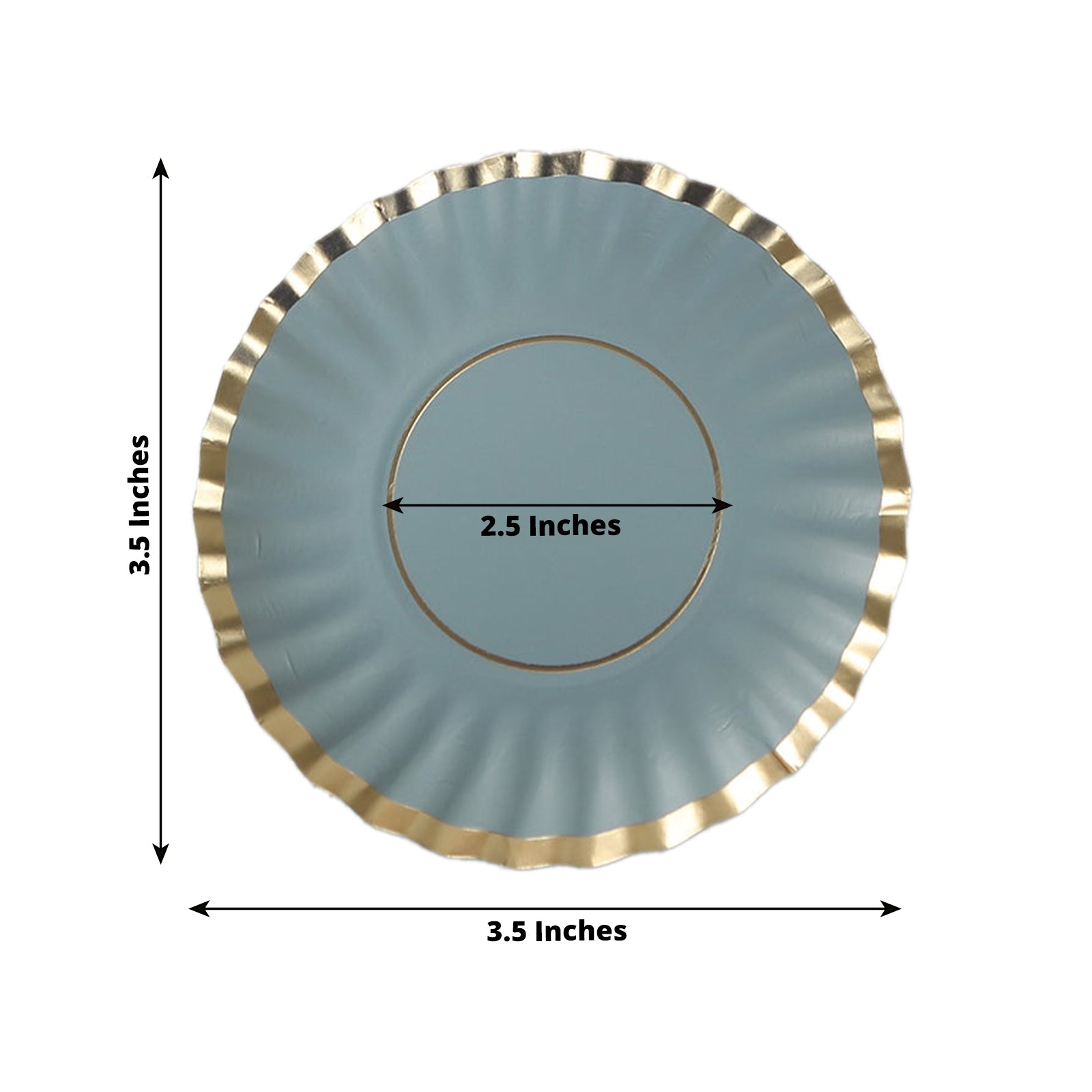 50-Pack Paper 3.5" Round Party Plates in Dusty Blue with Gold Scalloped Rim for Tapas, Appetizers & Finger Foods