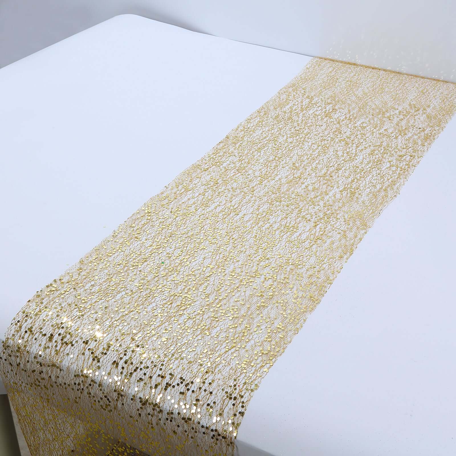 Mesh 11"x108" Table Runner Metallic Gold – Glitter Design for Convenient Event Decoration