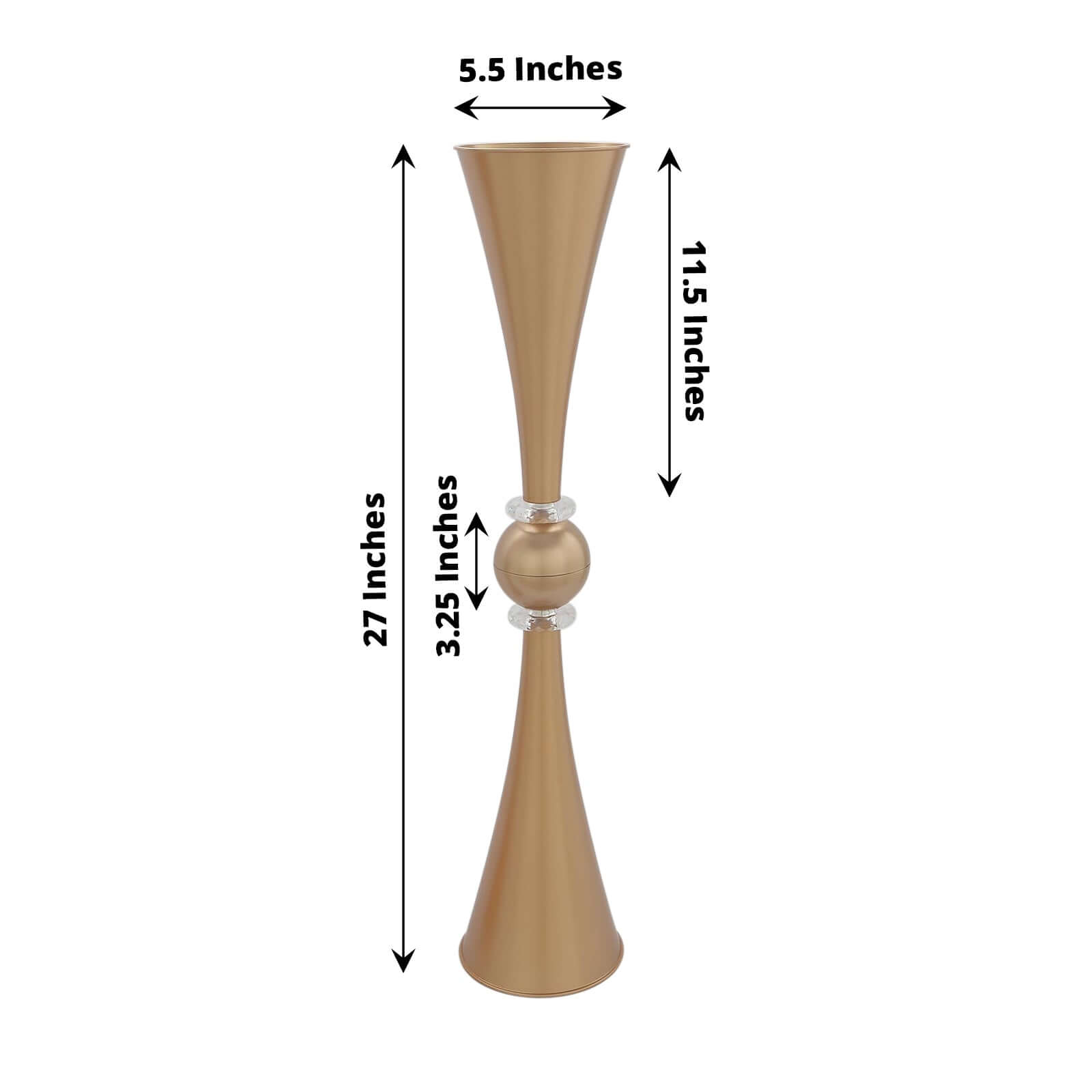 2-Pack Flower Vases Trumpet Design with Crystal Embellishments Gold - Reversible Plastic Centerpieces for Events 27"