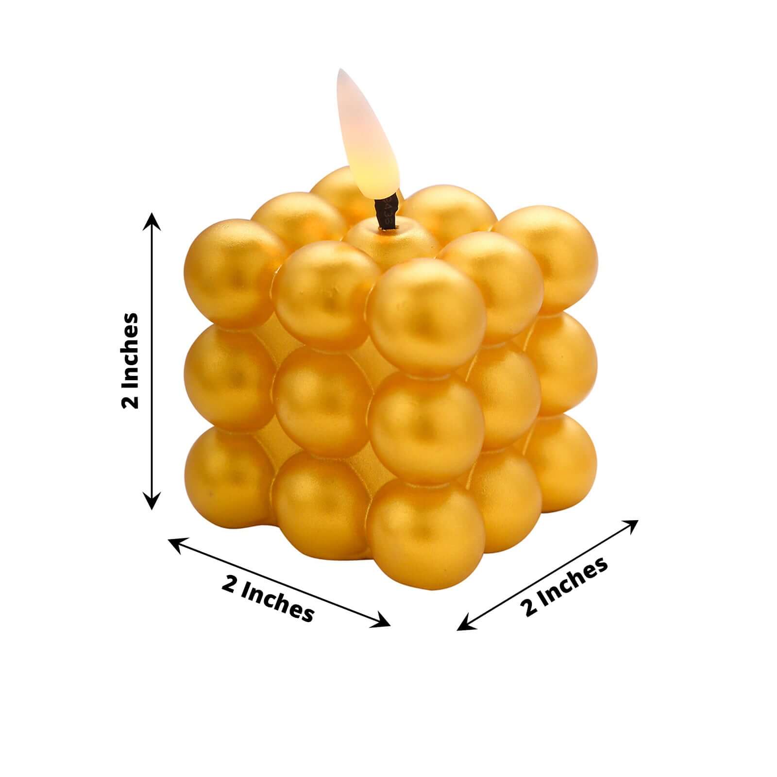 2-Pack LED Flameless Cube Candles Mini Bubble Metallic Gold - Battery Operated 2"
