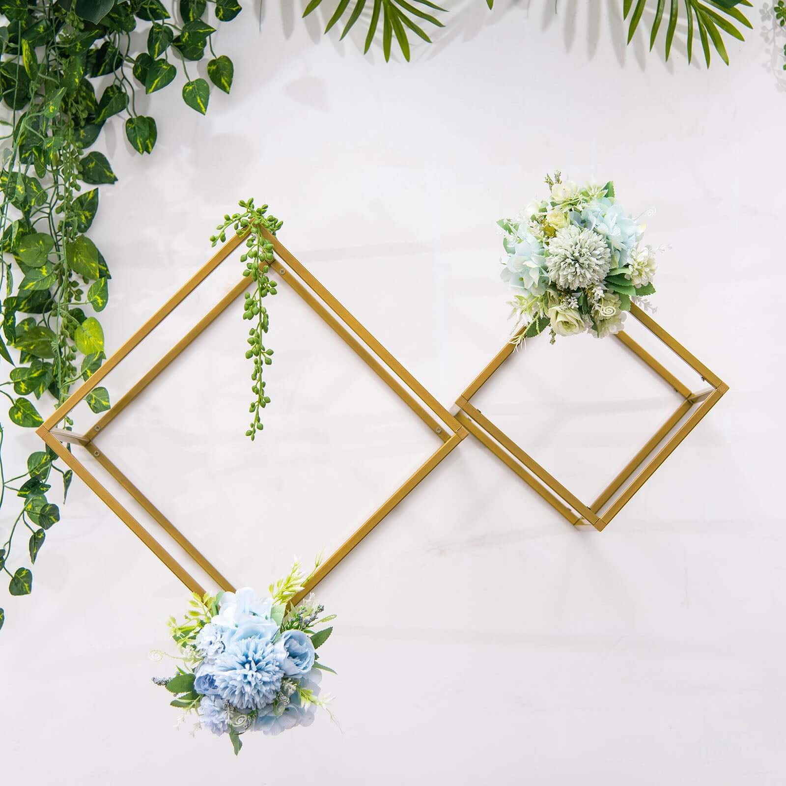 2-Pack Metal Flower Stands Gold Geometric Wedding Centerpieces Square Frame - Durable Display 12"