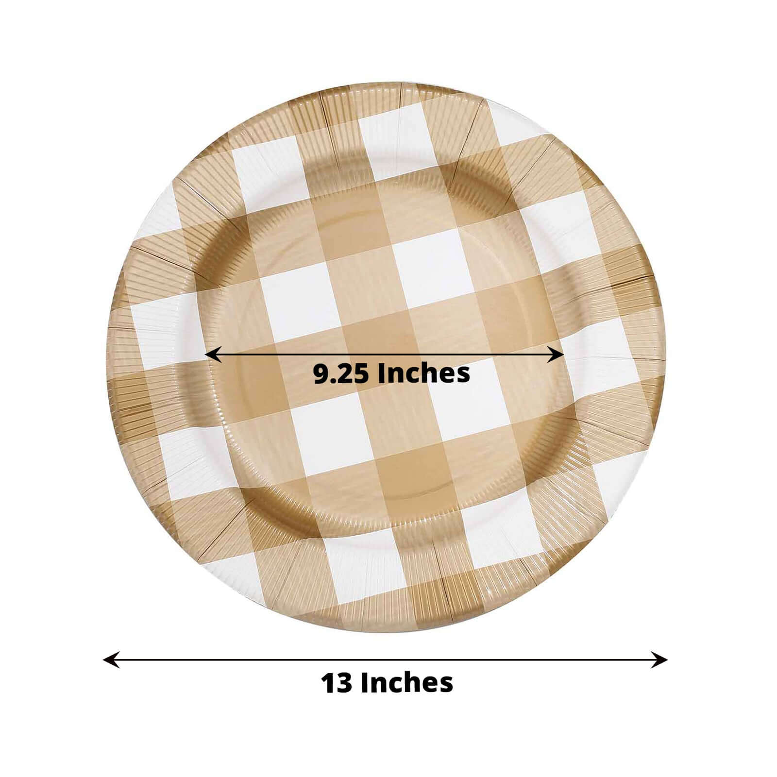 10-Pack Disposable Paper Charger Plates – Gold/White Buffalo Plaid 13" Round Table Chargers, 350 GSM Cardstock