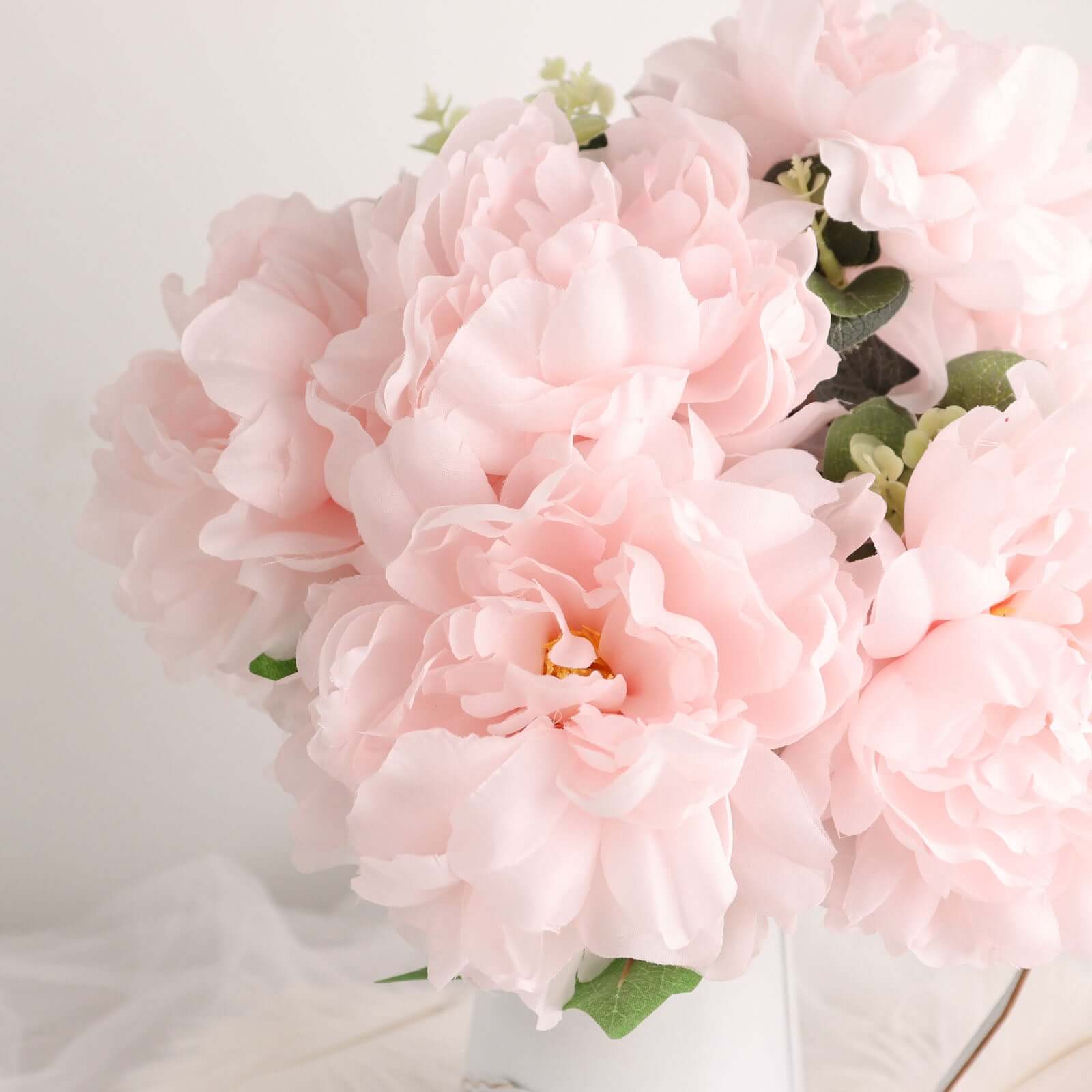 2 Bushes 17" Blush Artificial Silk Peony Flower Bouquets, Real Touch Peonies Spray