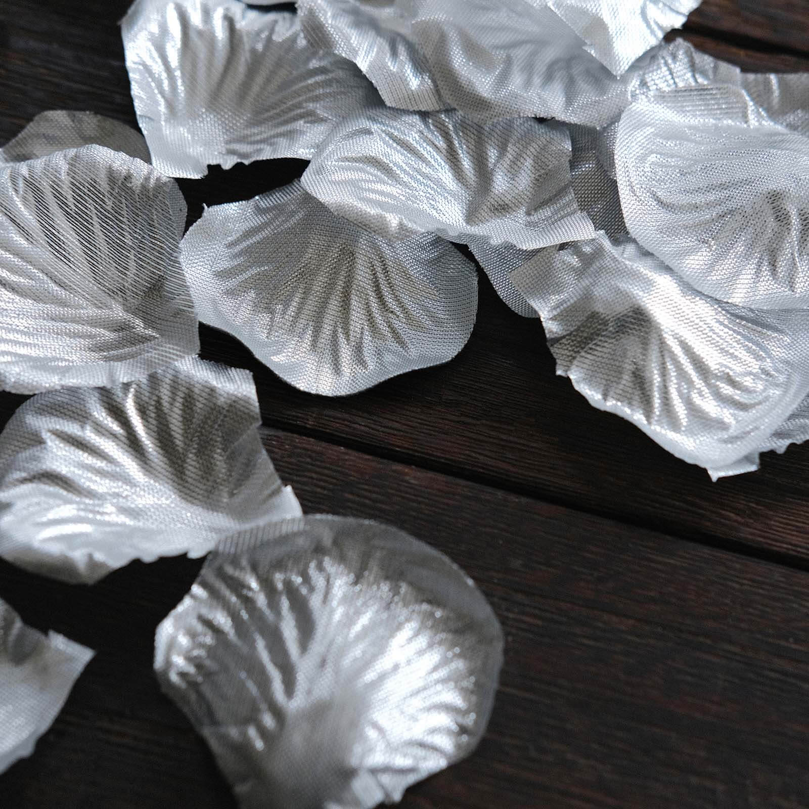 500-Pack Rose Petals Round Design Silver Silk Confetti - Decorative Scatters for Tables and Floors