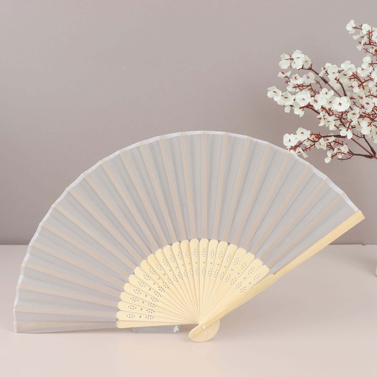 5 Pack Silver Asian Silk Folding Fans Party Favors, Oriental Folding Fan Favors