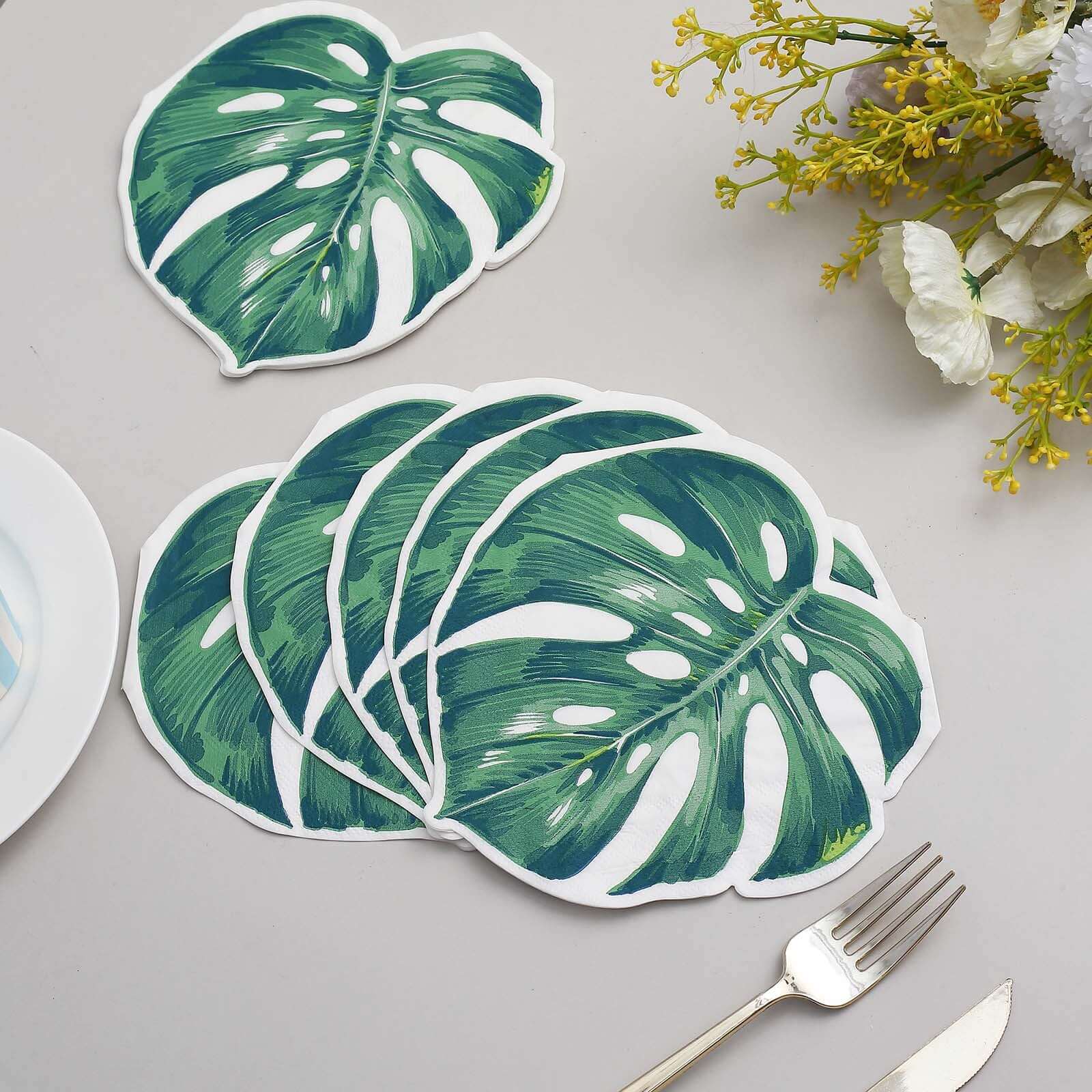 20-Pack Paper Cocktail Napkins with Tropical Leaf Design Green - Stylish Disposable Napkins for Events