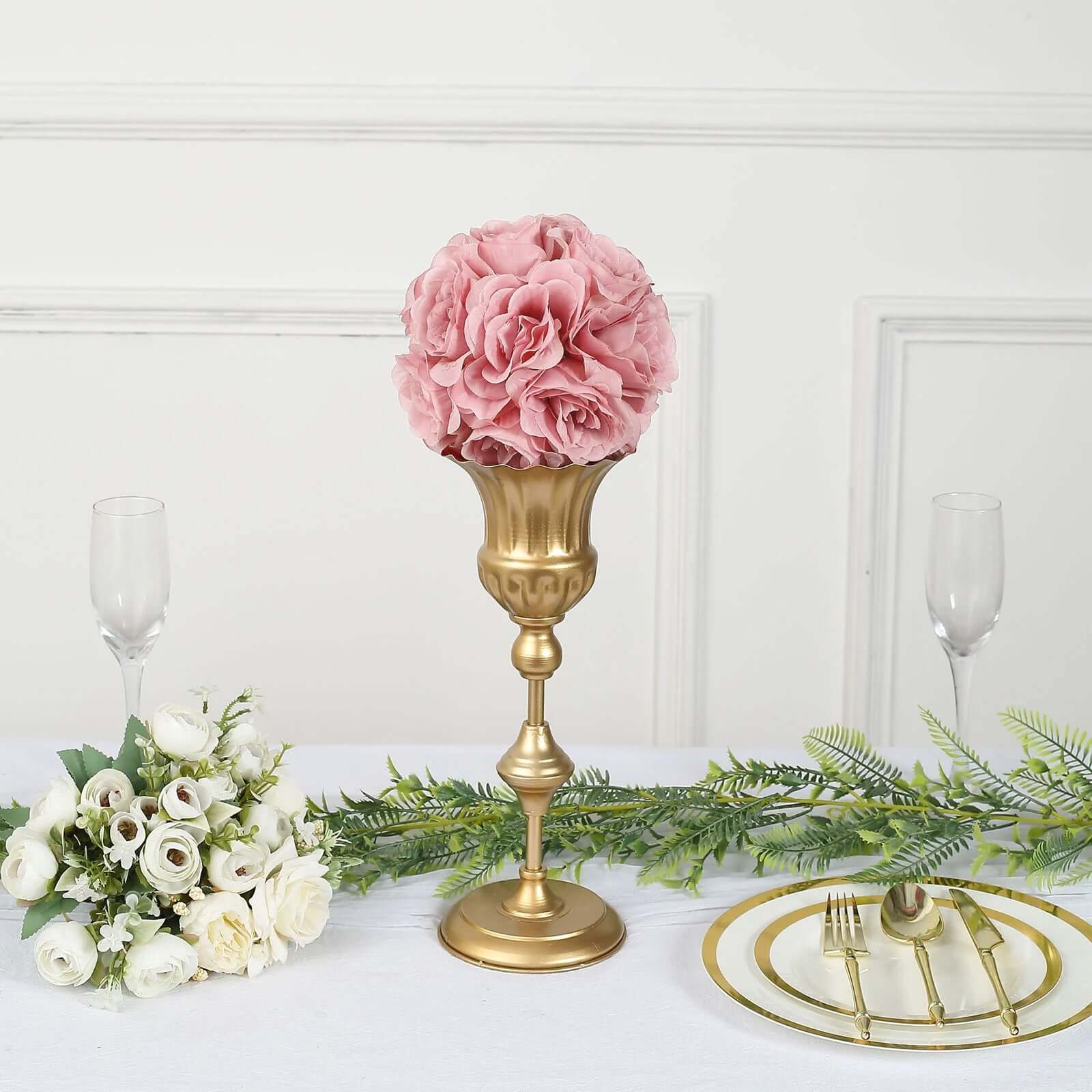 2 Pack 7" Mauve Artificial Silk Rose Kissing Ball, Faux Flower Ball