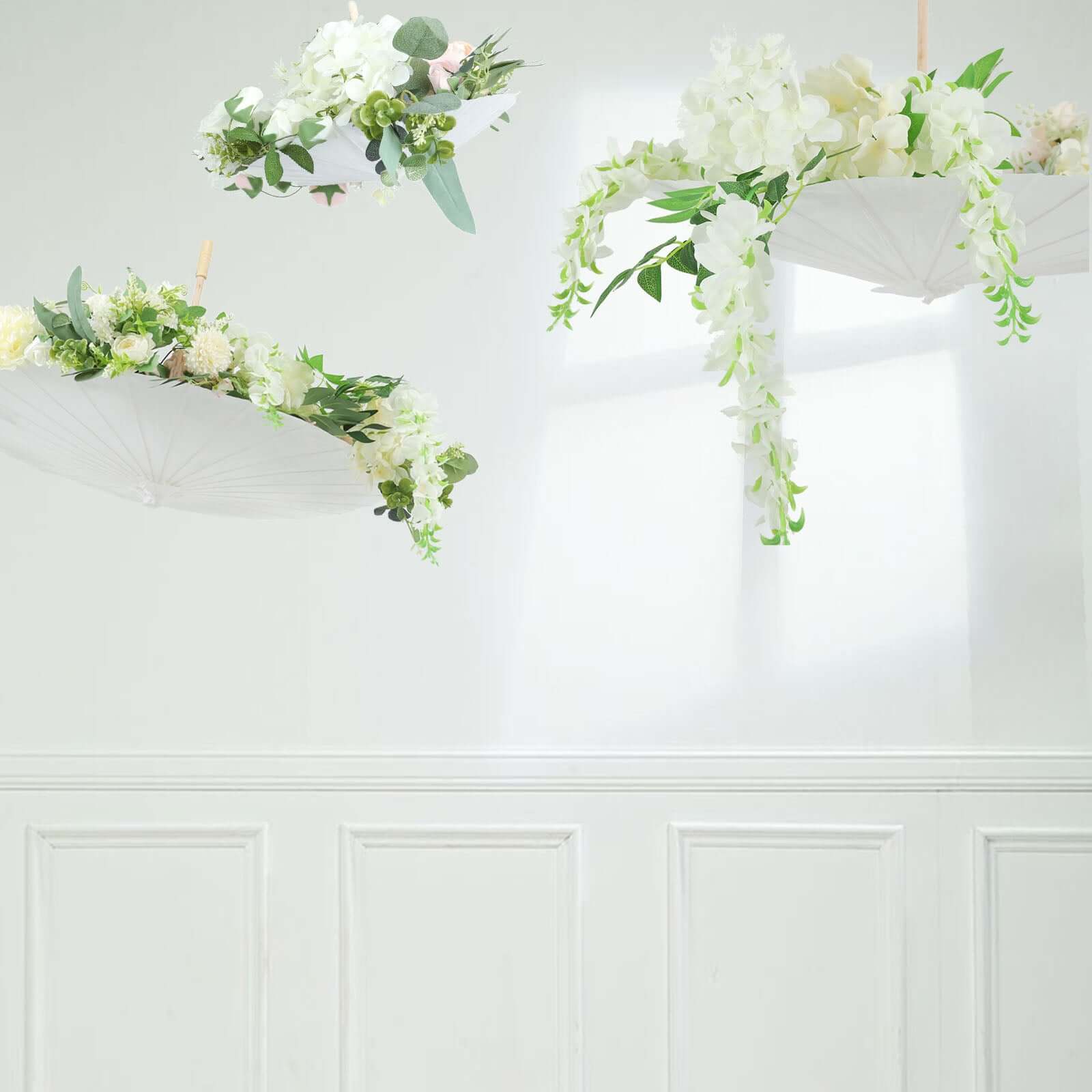 2-Pack Paper and Bamboo Parasol Umbrellas White - Perfect Bridal Shower Photo Props and Table Decorations 32"