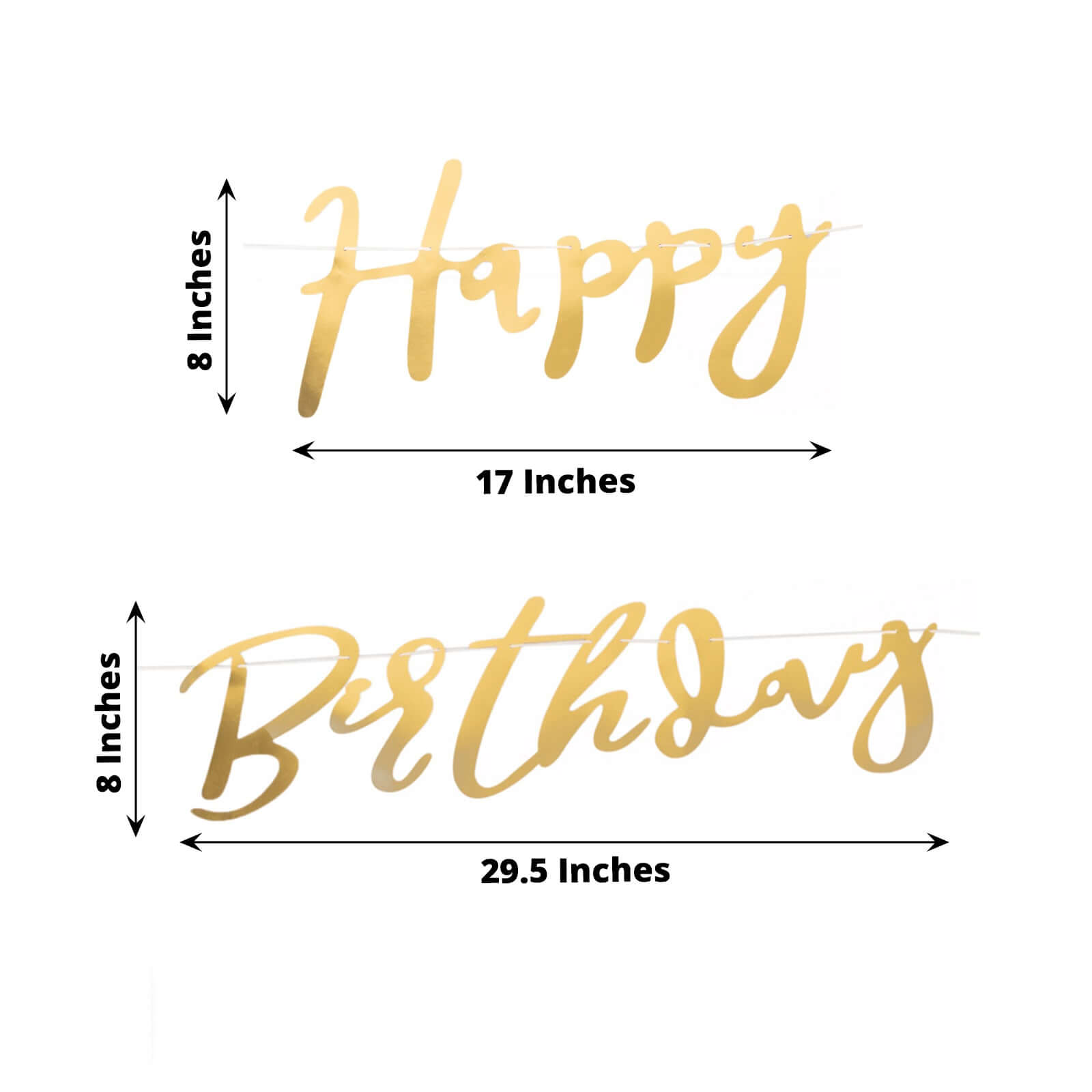 10ft Pre-Strung Metallic Gold Foil "Happy Birthday" Banner, Party Photo Backdrop Hanging Garland - 250 GSM