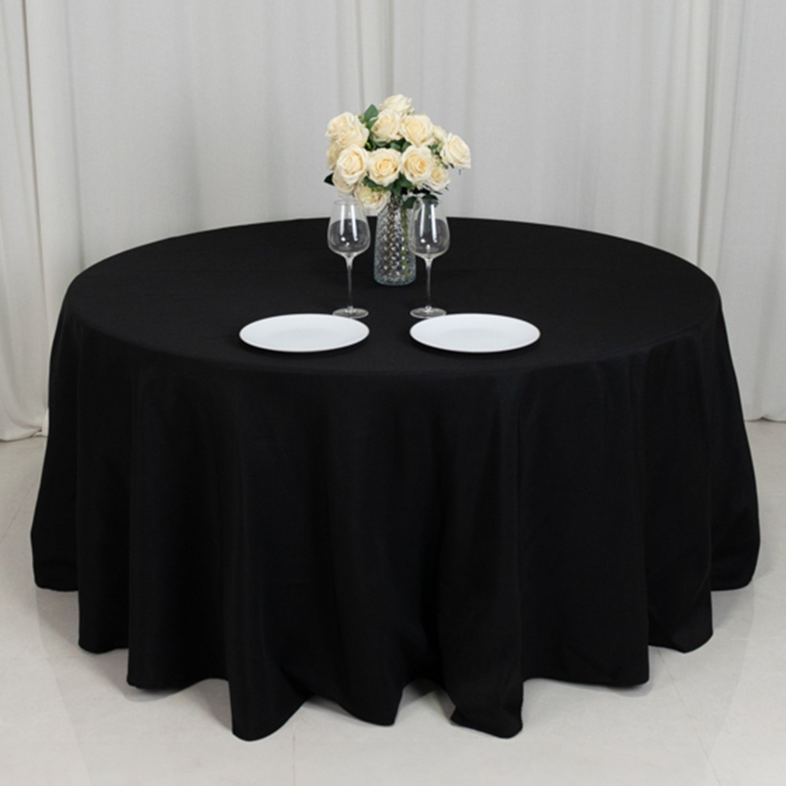 Fire Retardant Premium Polyester 120" Round Tablecloth Black - High-Performance Seamless Table Cover