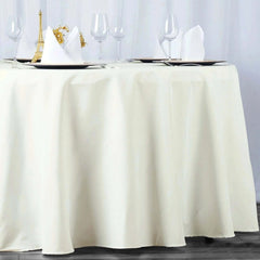 Fire Retardant Premium Polyester 120" Round Tablecloth Ivory - High-Performance Seamless Table Cover