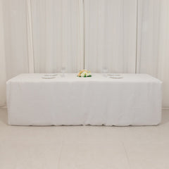 Fire Retardant Premium Polyester 8ft Rectangular Tablecloth White Fitted High-Performance Table Cover for Large Gatherings