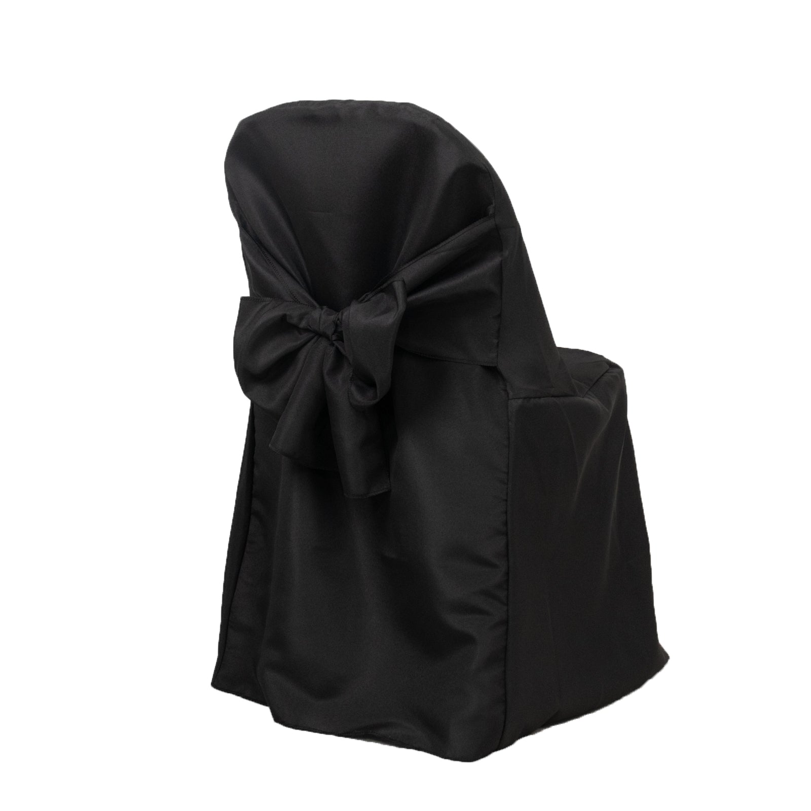 10-Pack Polyester Slip-On Folding Chair Covers with Attached Sashes – Black Durable Reusable Covers for Wedding & Event Decor
