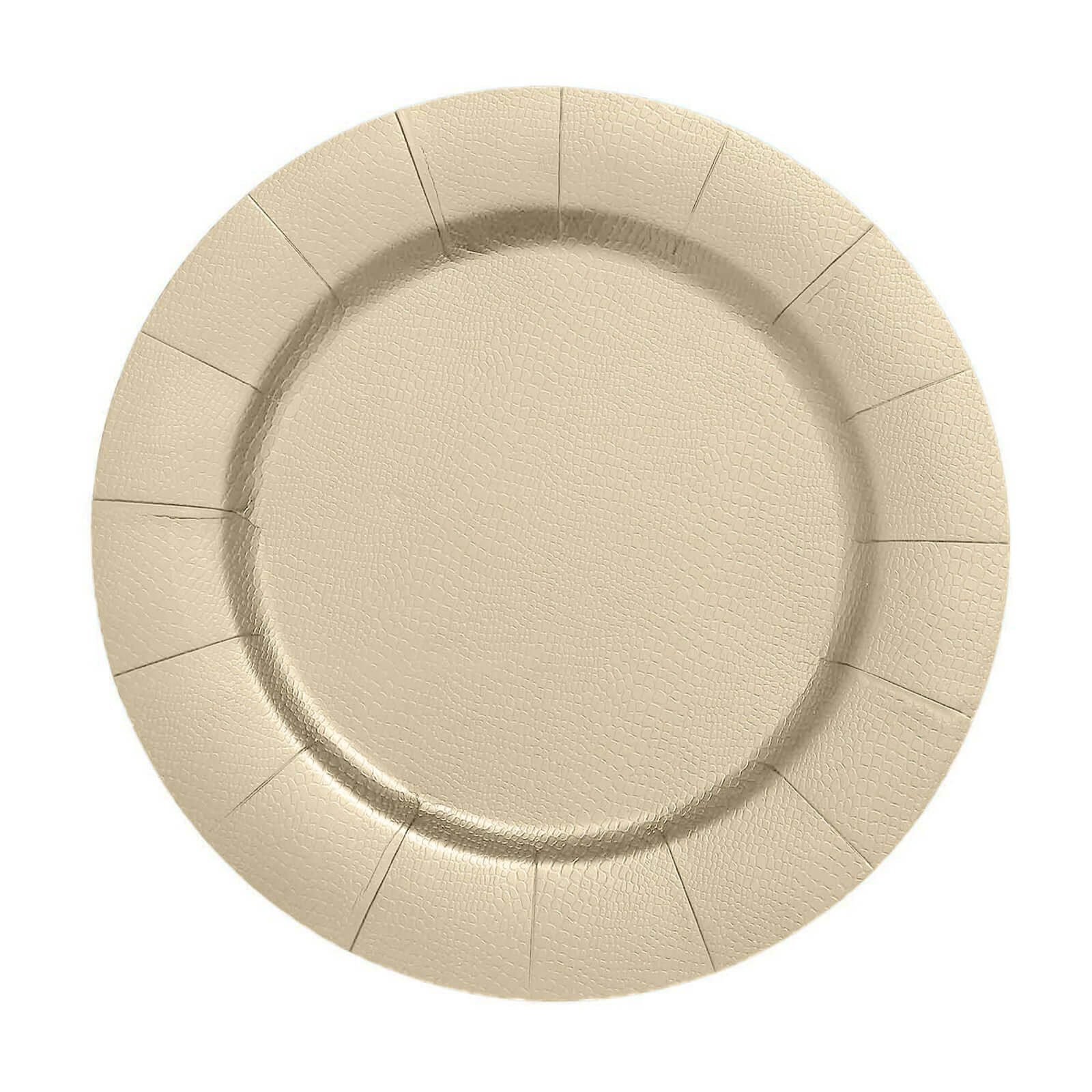 10-Pack Disposable Round Charger Plates in Champagne with Leathery Texture - Durable 1100GSM Cardboard Placemats 13"