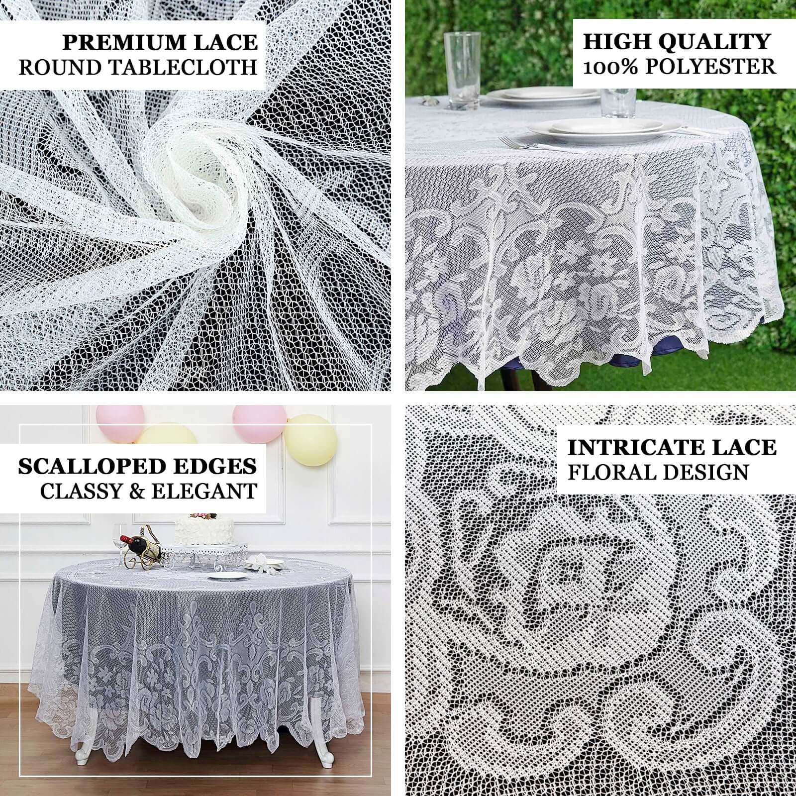 Lace 70" Round Tablecloth White - Premium Design for Intimate Table Settings