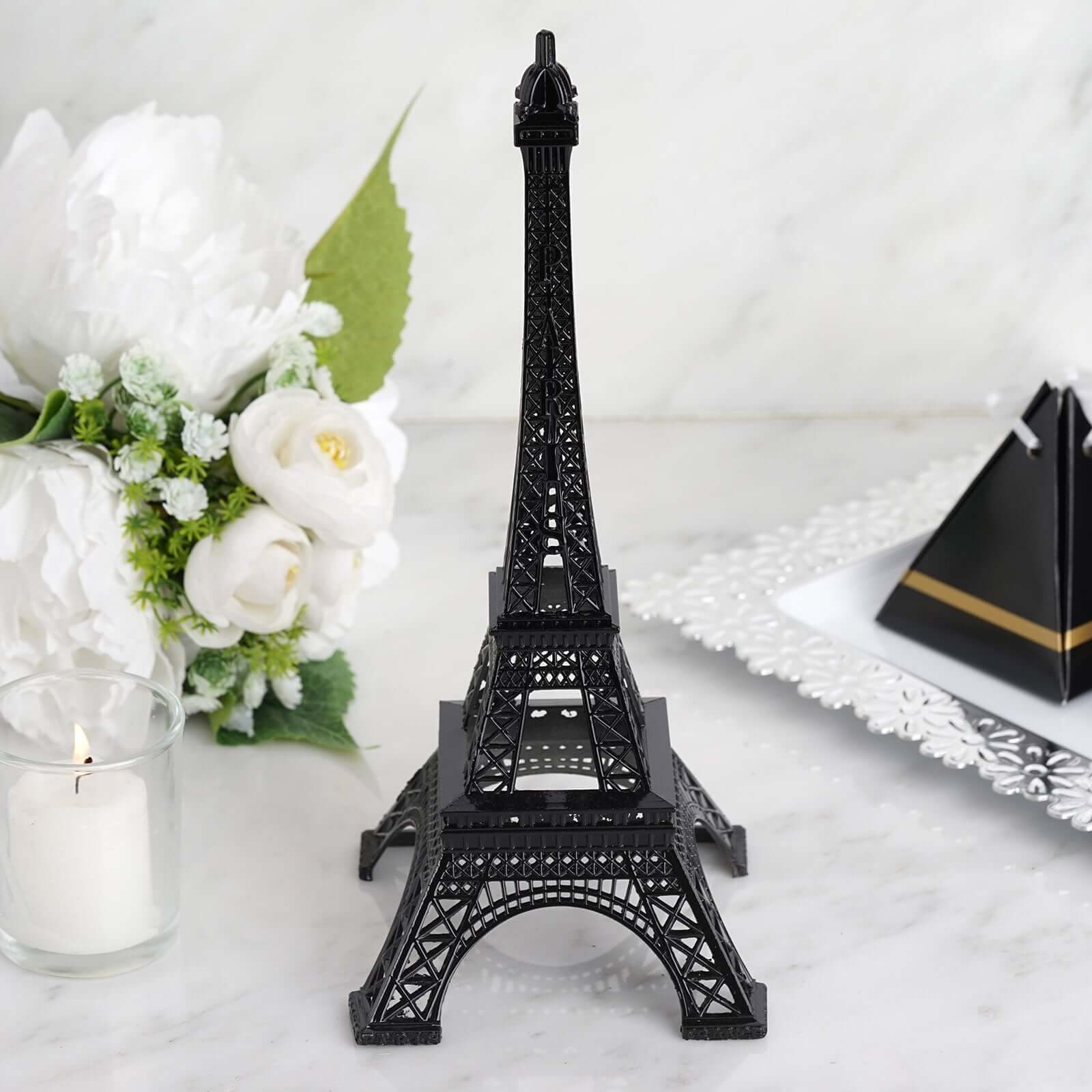Eiffel Tower Table Centerpiece Metal Black - Stylish Decorative Cake Topper for Parties & Gatherings 10"