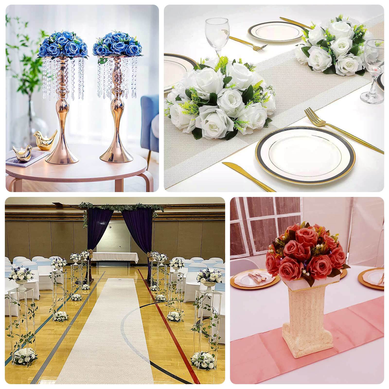 2 Pack Red Silk 15-Head Rose Flower Balls For Centerpieces - 10", Artificial Kissing Ball Floral Arrangements