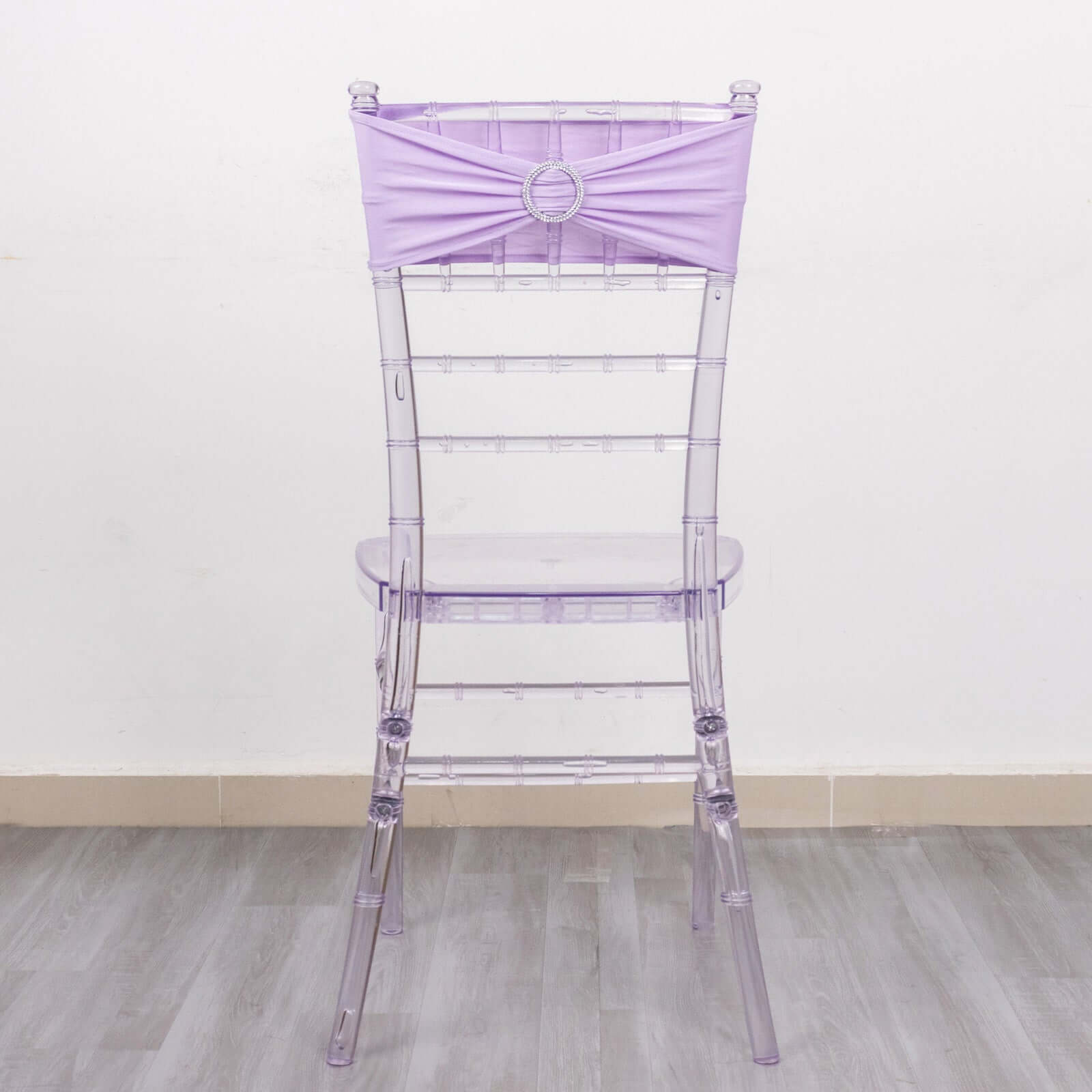 5 Pack Stretch Spandex Chair Sashes Lavender Lilac - Reusable Chair Bands with Silver Diamond Ring Slide Buckle 5"x14"